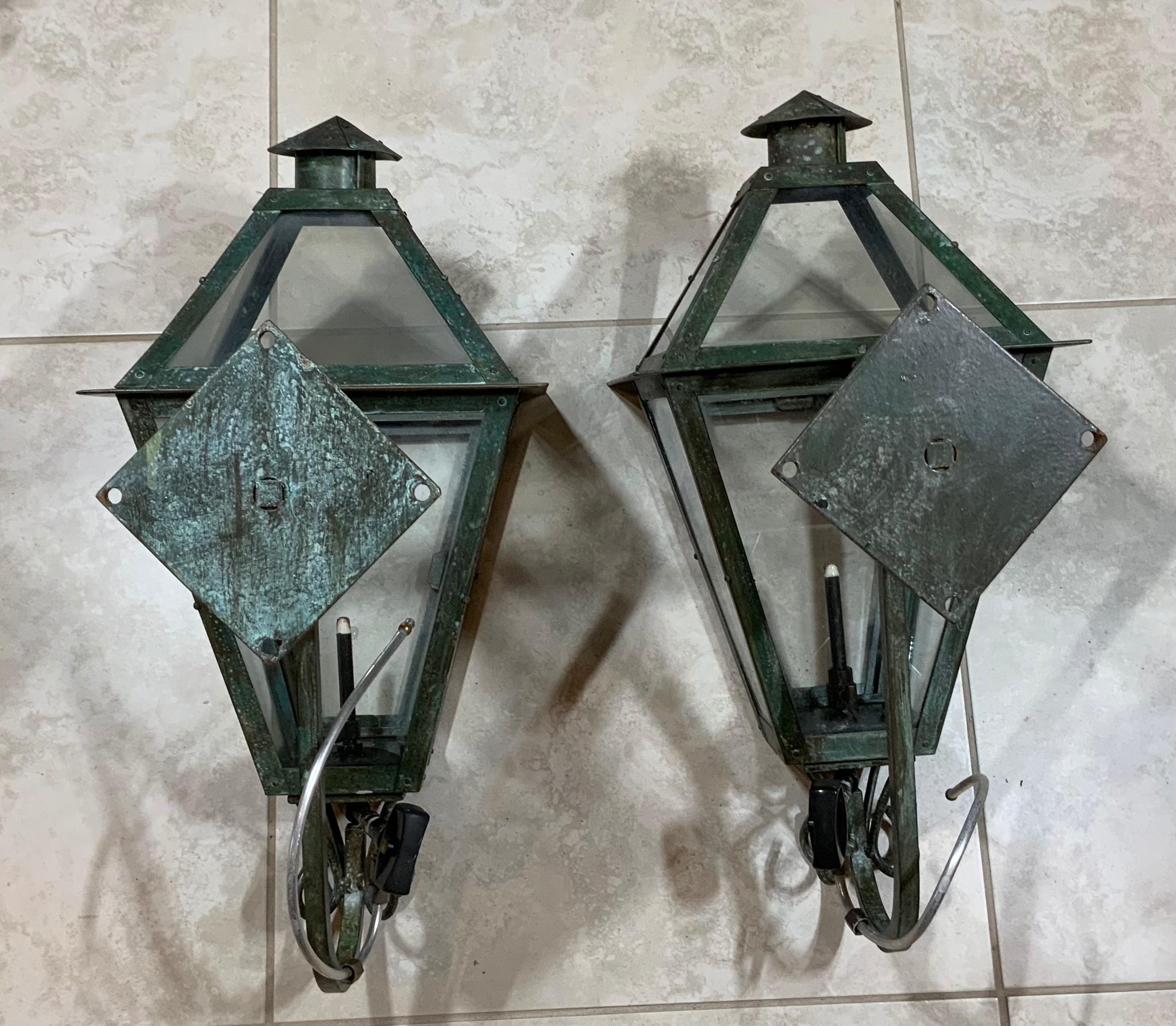 Pair of Gas Wall Hanging Copper Lantern 4