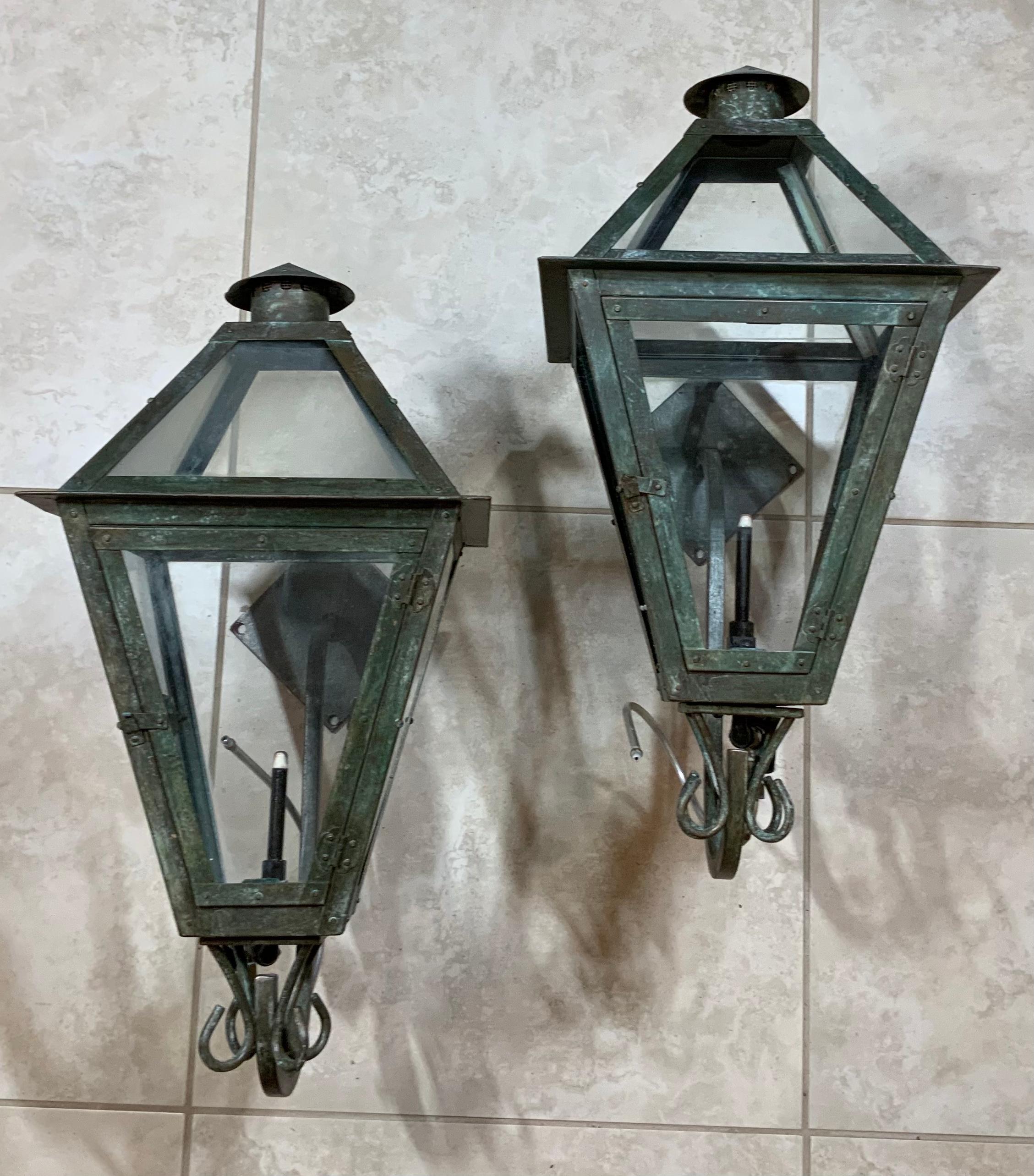 Pair of Gas Wall Hanging Copper Lantern 5