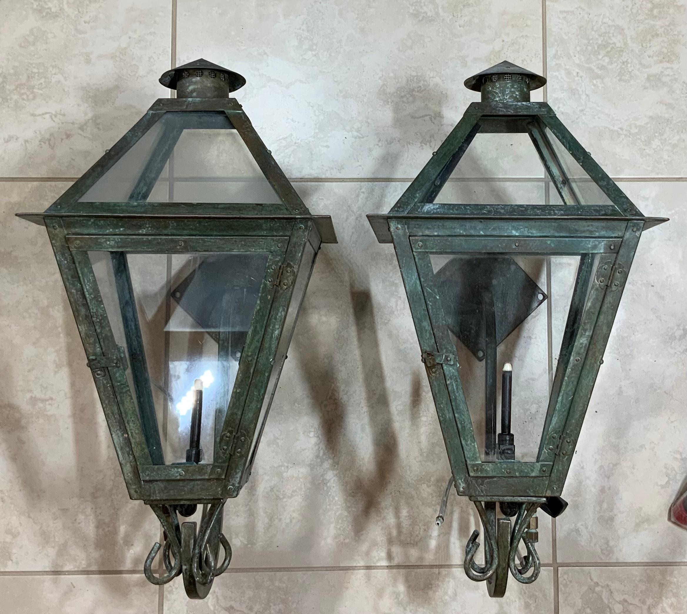 Pair of Gas Wall Hanging Copper Lantern 6