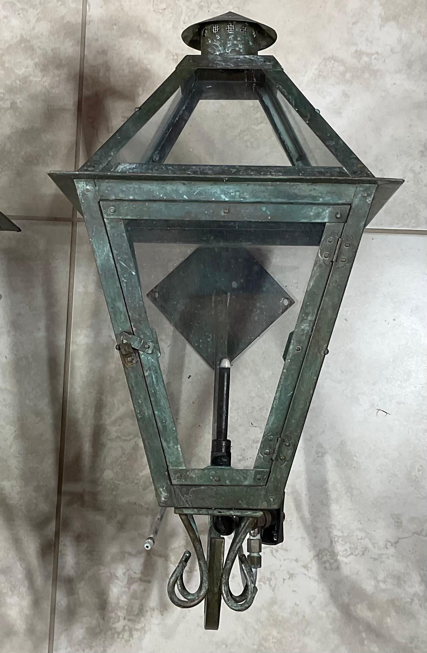 American Pair of Gas Wall Hanging Copper Lantern