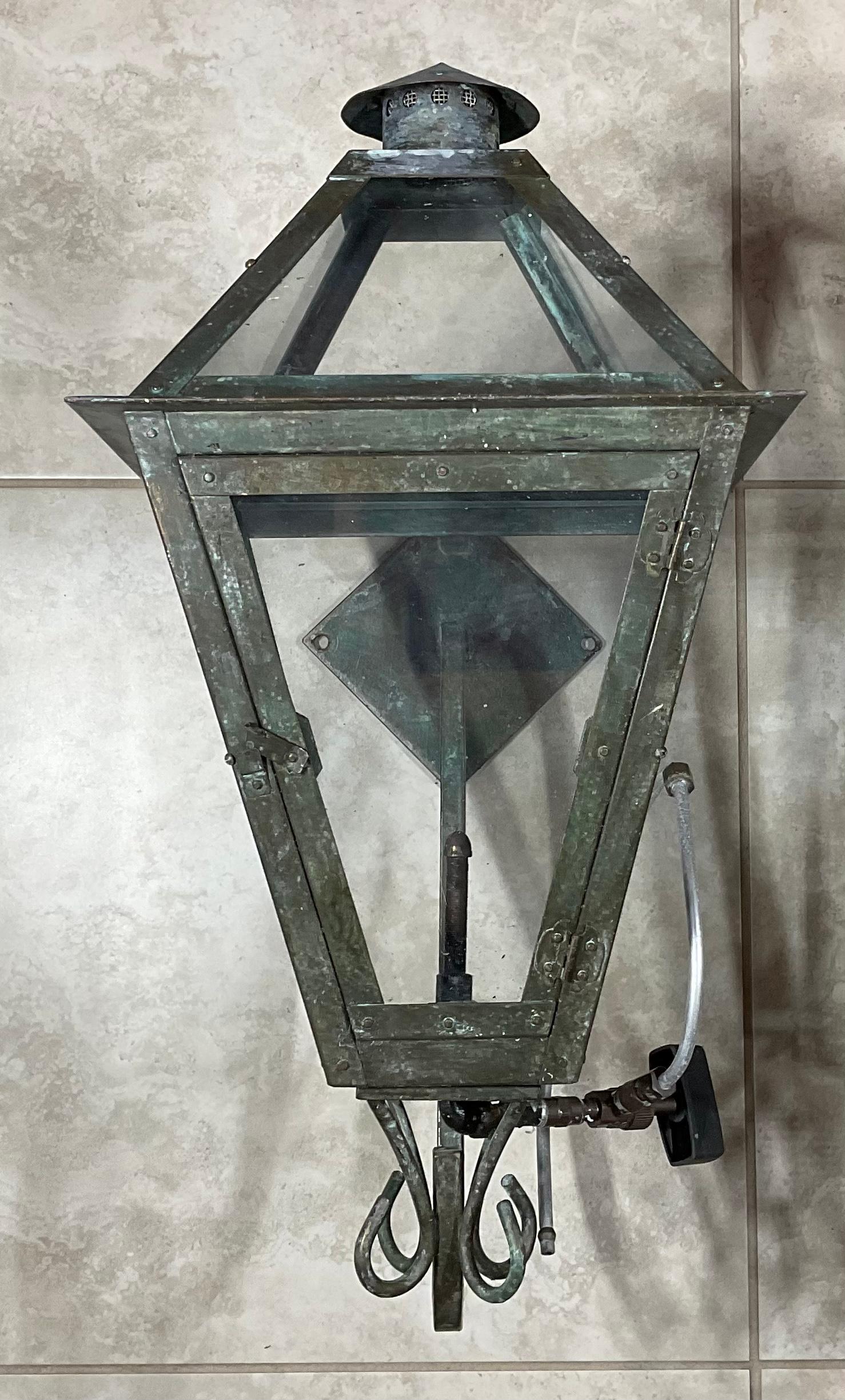 Hand-Crafted Pair of Gas Wall Hanging Copper Lantern
