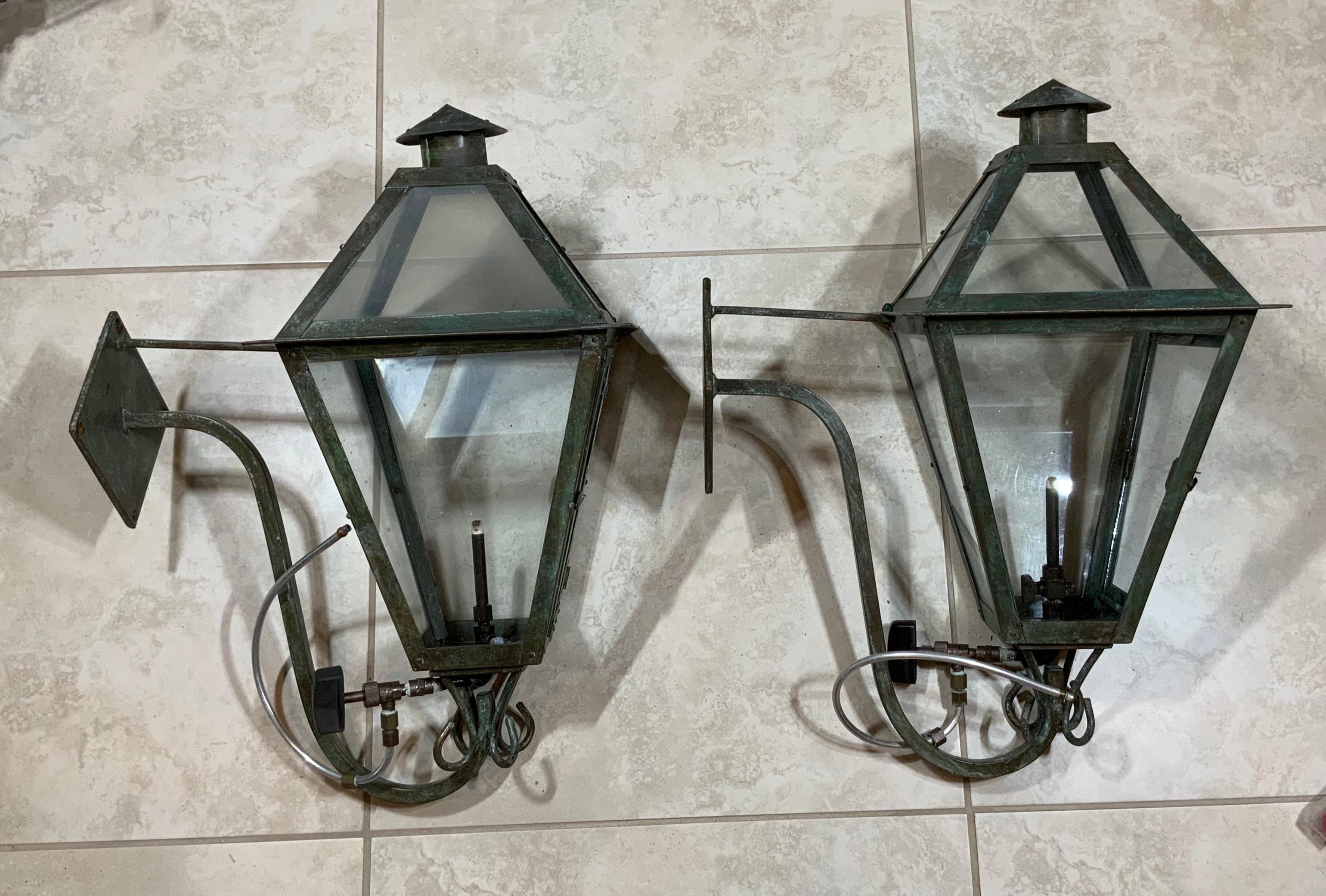 20th Century Pair of Gas Wall Hanging Copper Lantern