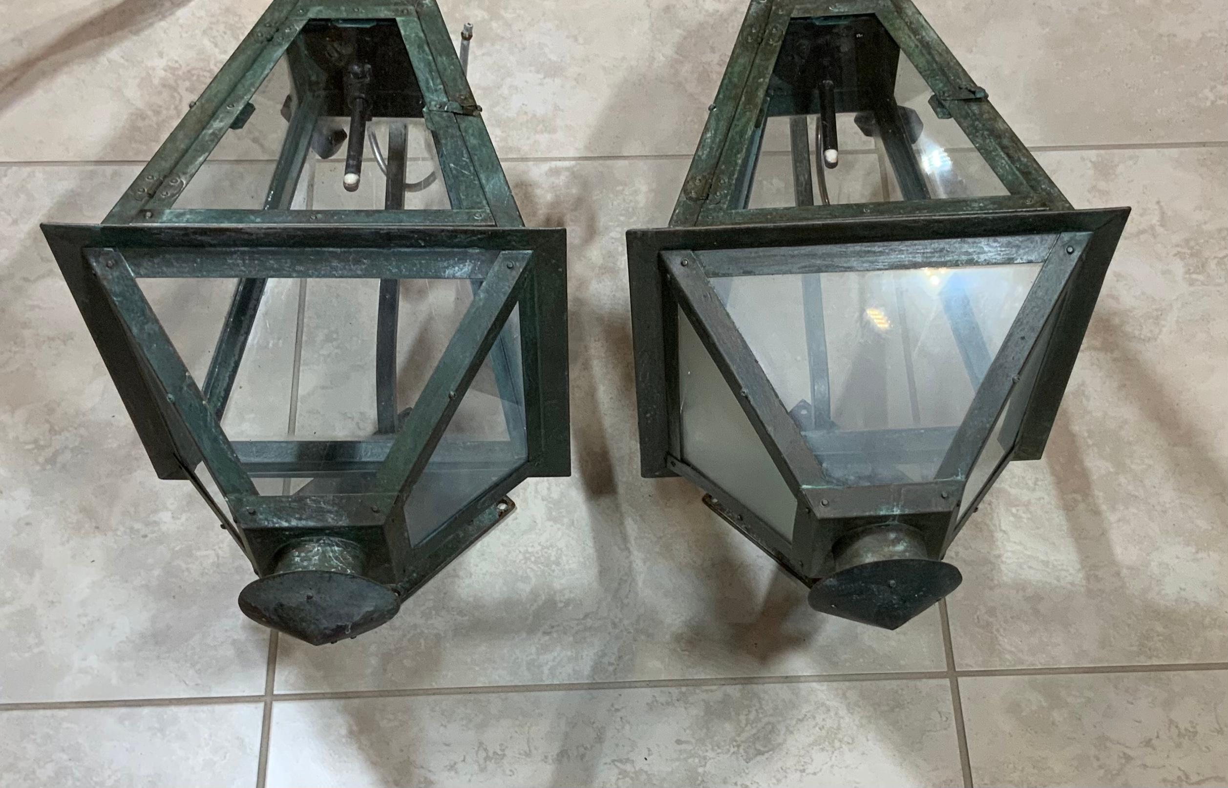 Pair of Gas Wall Hanging Copper Lantern 1