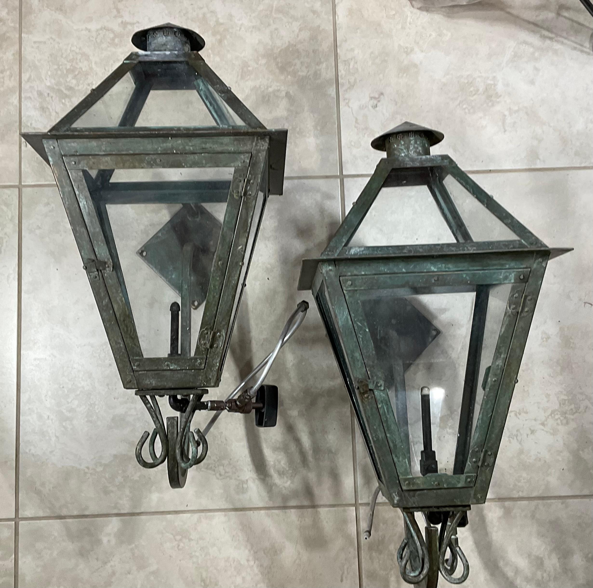 Pair of Gas Wall Hanging Copper Lantern 2