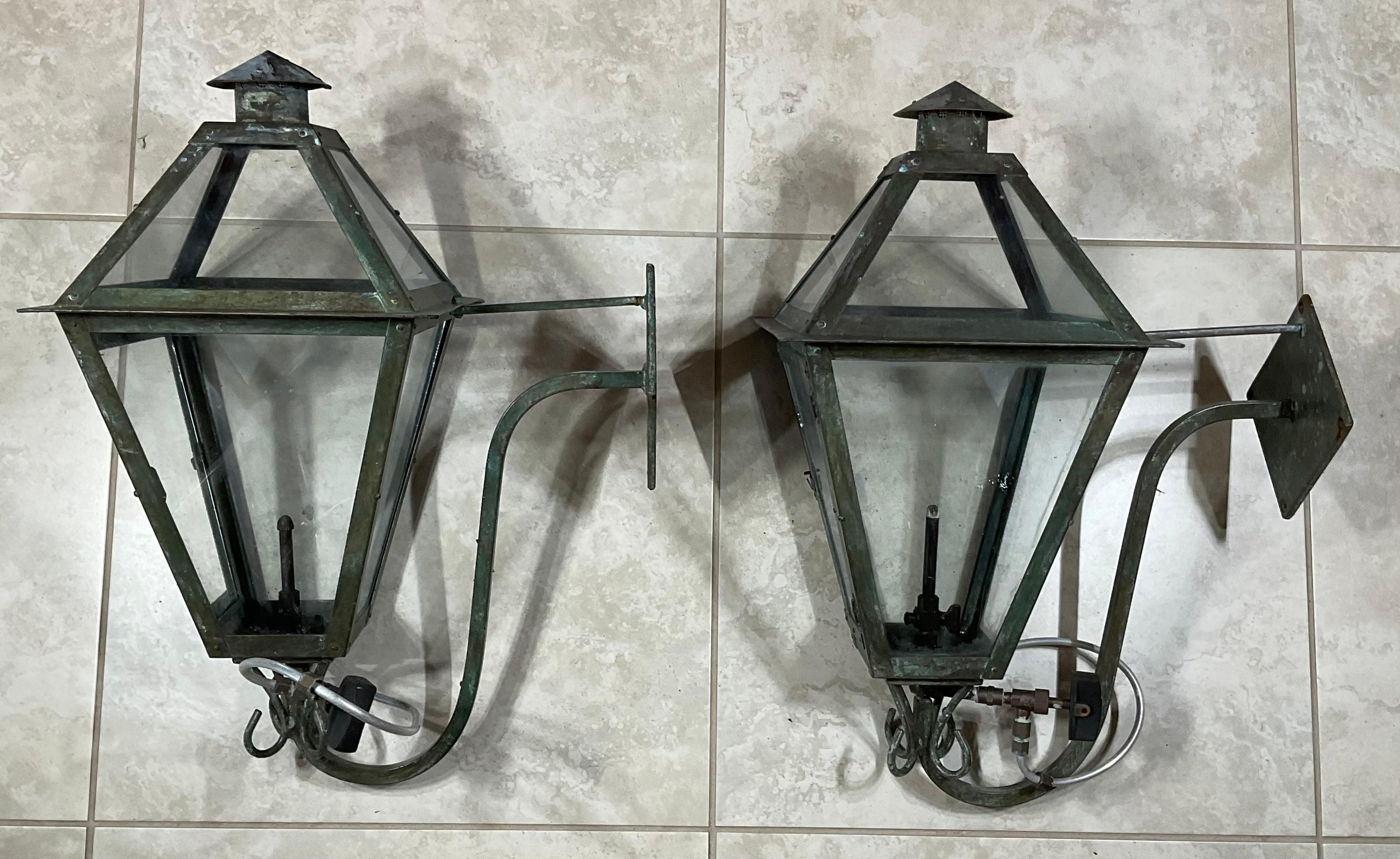 Pair of Gas Wall Hanging Copper Lantern 3