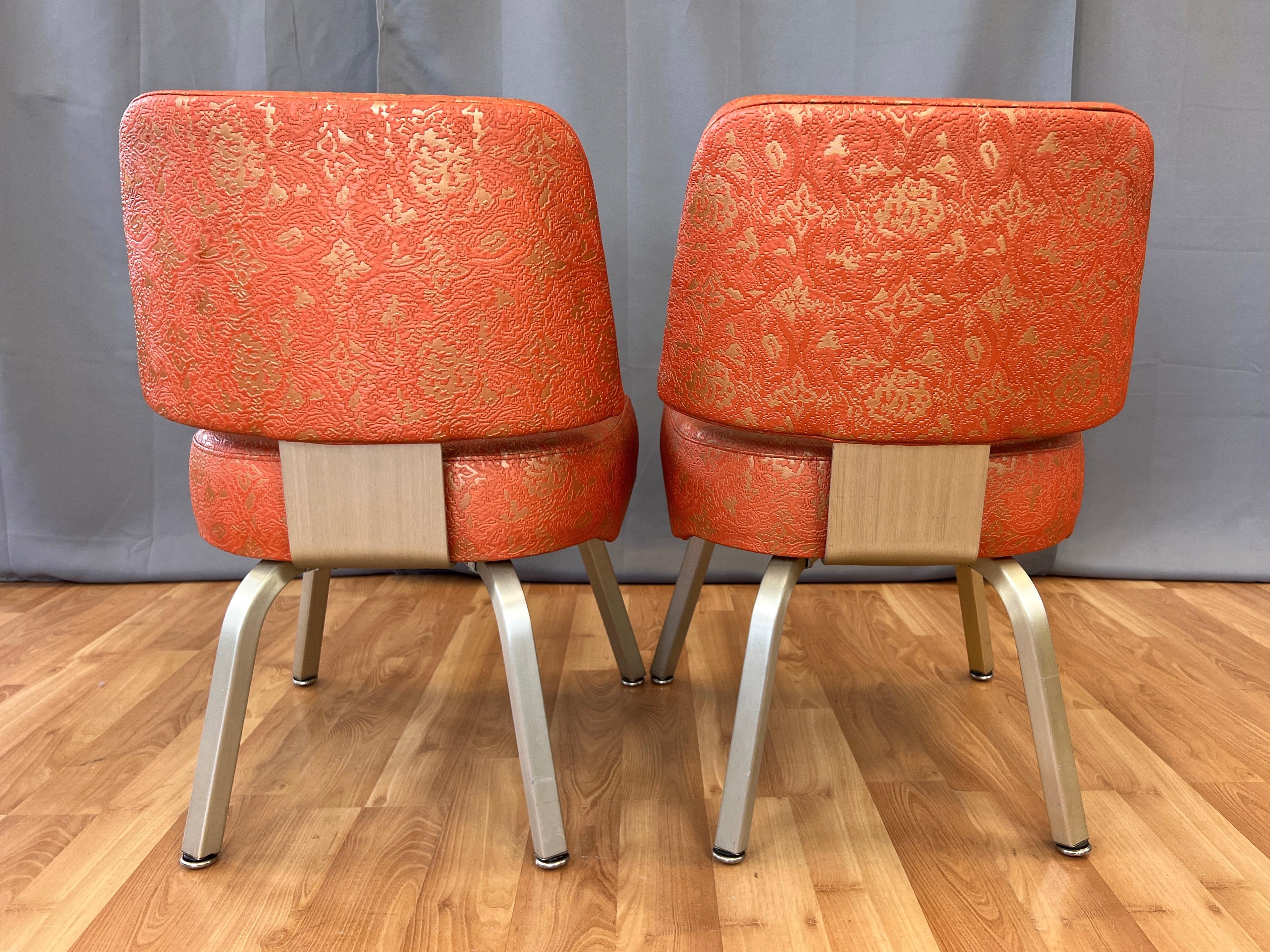 Brushed Pair of Gasser “California Cocktail Lounge” Vinyl & Aluminum Side Chairs, 1960 