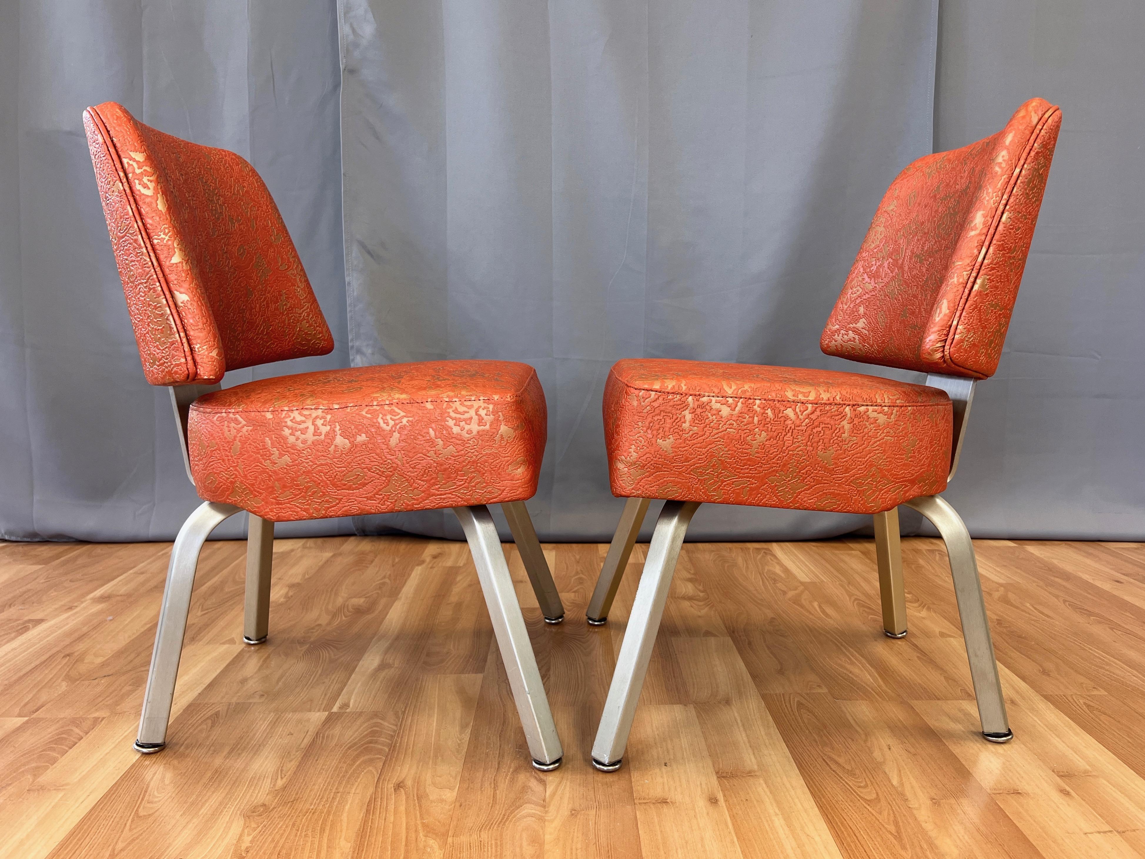 Pair of Gasser “California Cocktail Lounge” Vinyl & Aluminum Side Chairs, 1960  In Good Condition In San Francisco, CA