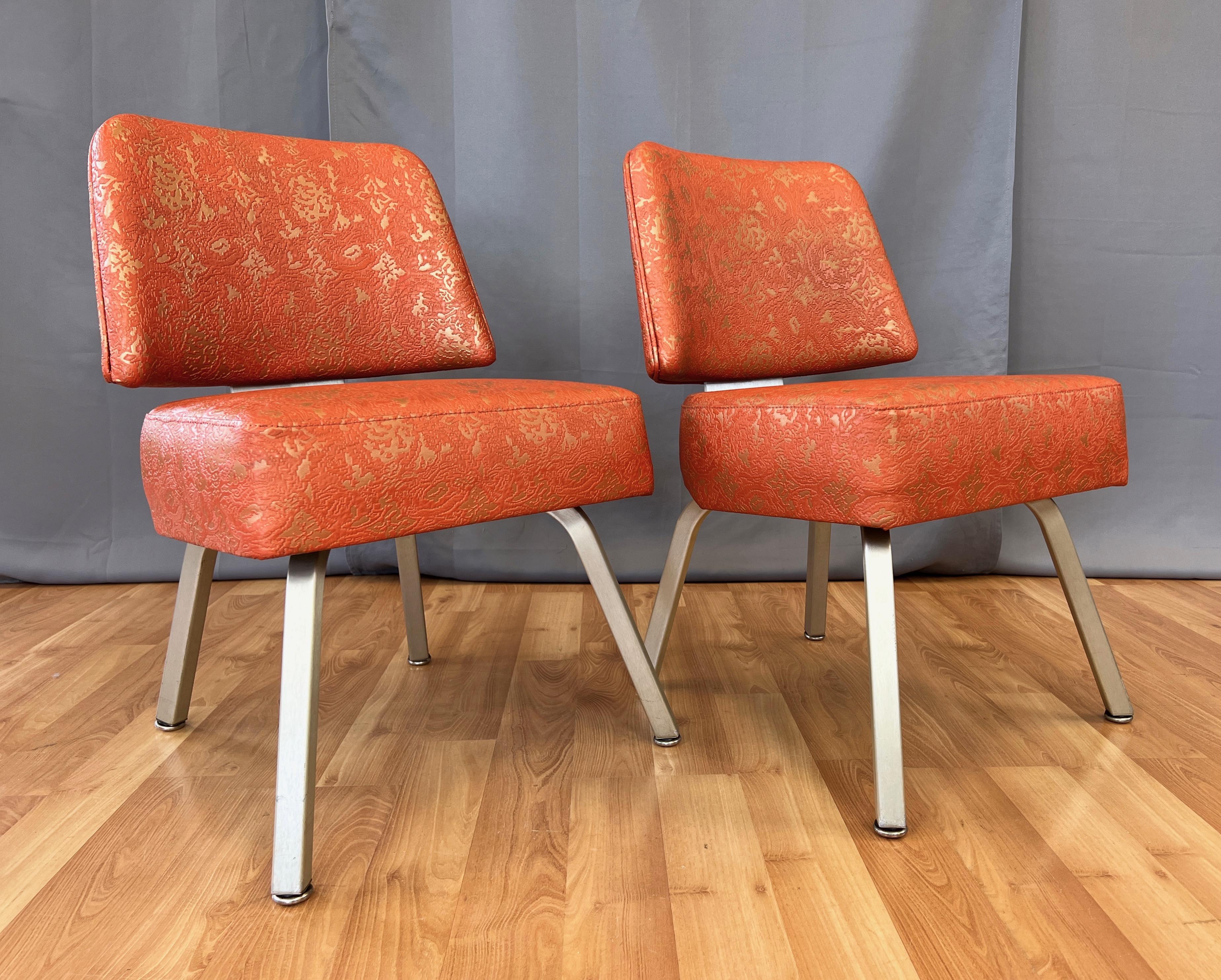 Mid-20th Century Pair of Gasser “California Cocktail Lounge” Vinyl & Aluminum Side Chairs, 1960 