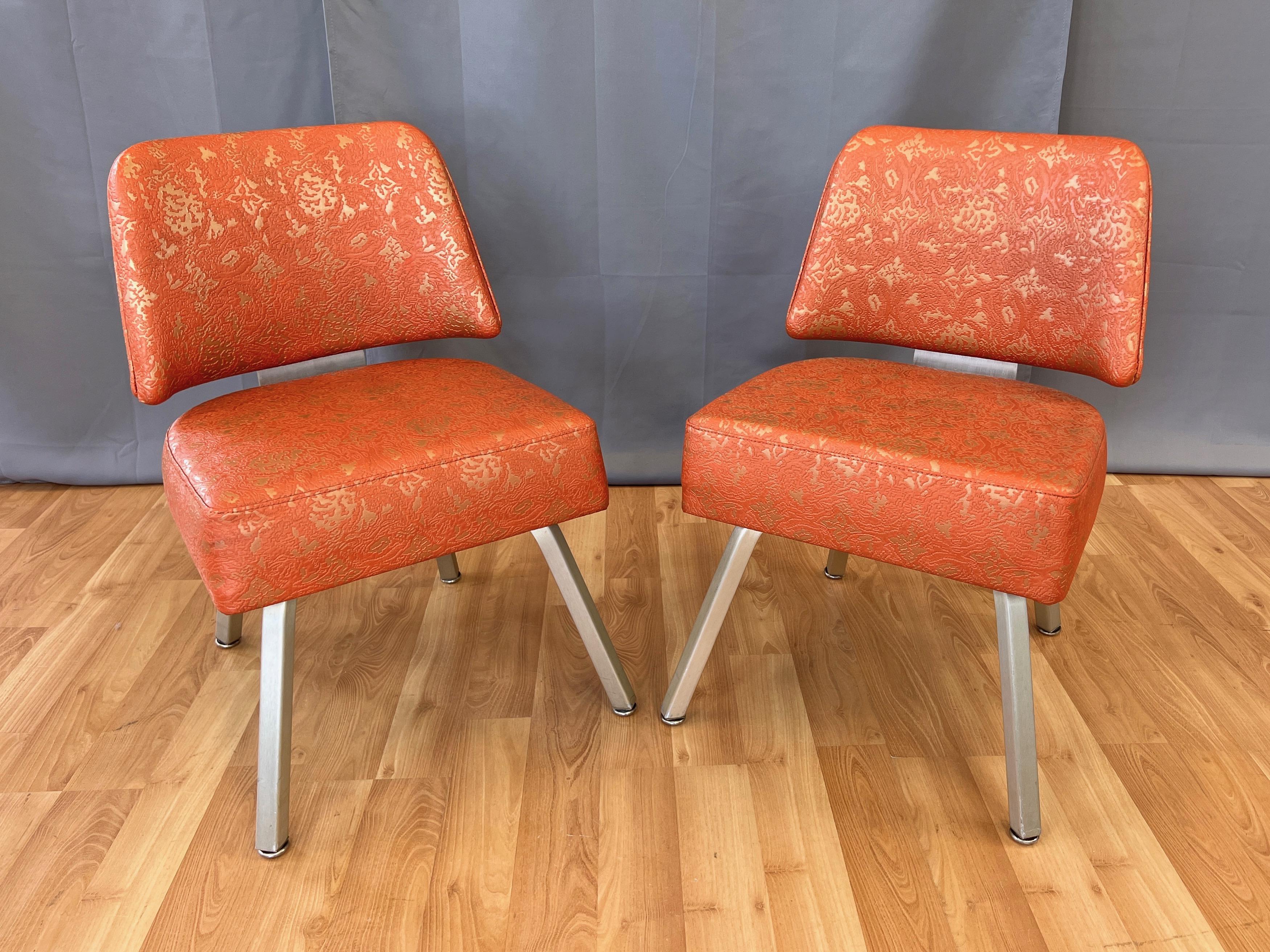 Pair of Gasser “California Cocktail Lounge” Vinyl & Aluminum Side Chairs, 1960  1