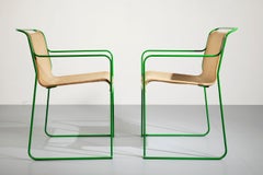 Pair of Gastone Rinaldi Green Lacquered Steel and Canvas Armchairs, 1979