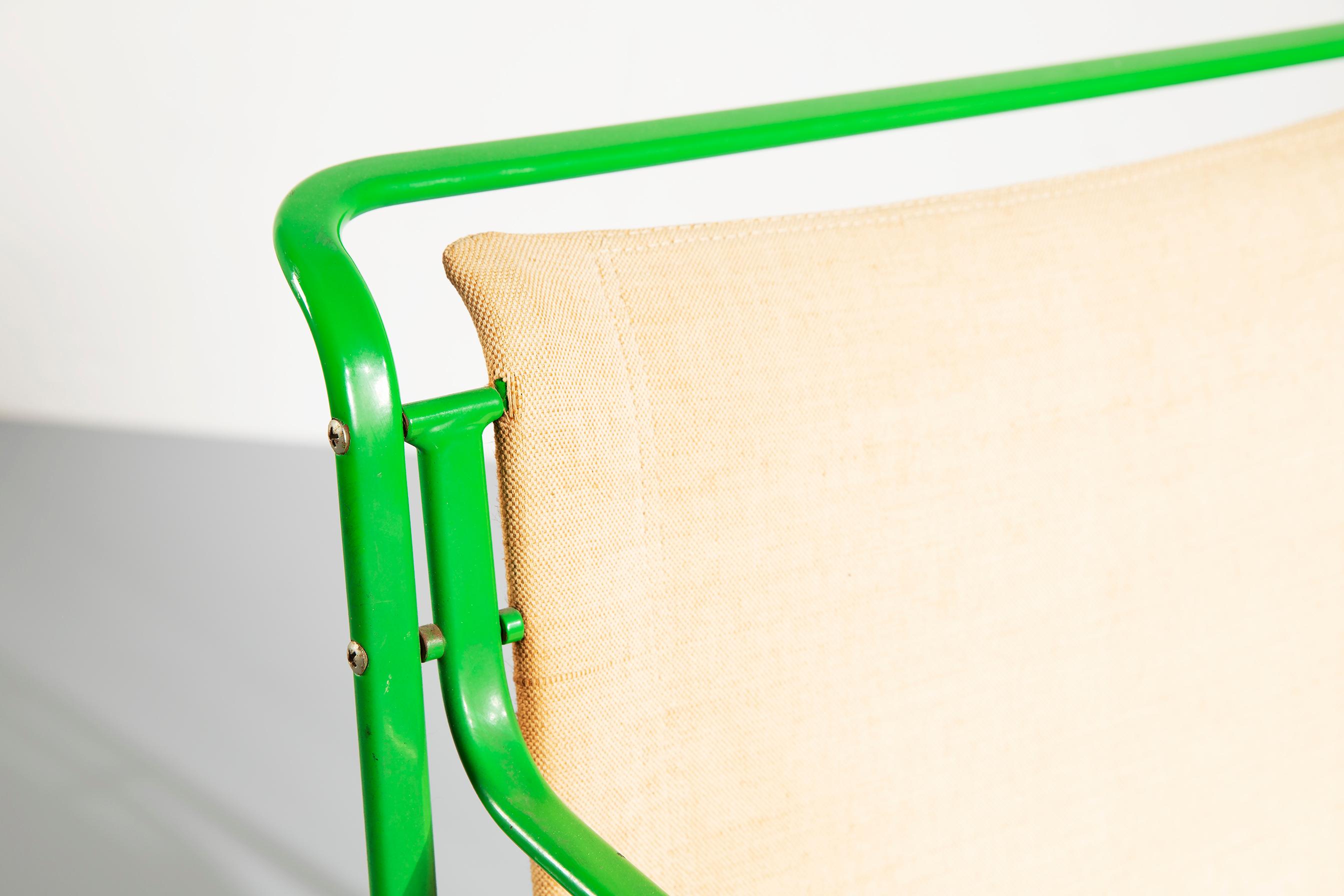 Pair of Gastone Rinaldi Green Lacquered Steel and Canvas Armchairs, 1979 In Good Condition For Sale In Firenze, IT