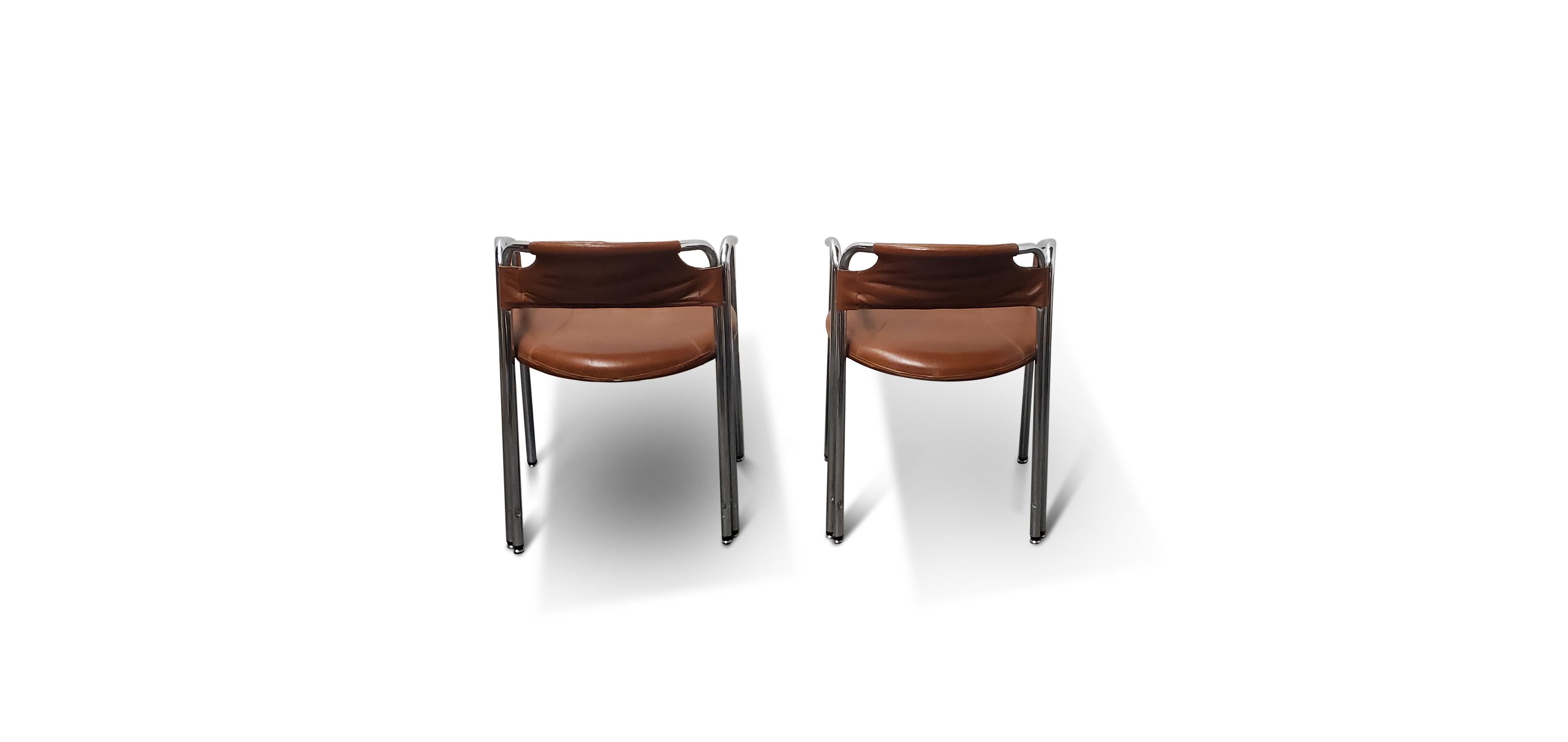 Pair of Gastone Rinaldi 'La Dopietta' Leather and Chrome Chairs  4