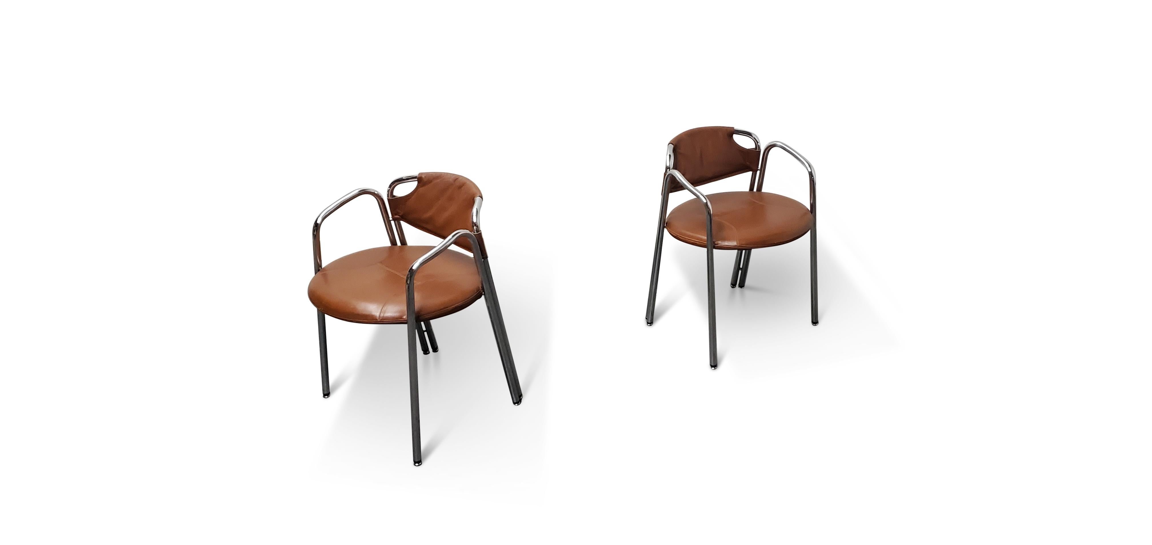 Pair of Gastone Rinaldi 'La Dopietta' Leather and Chrome Chairs  6