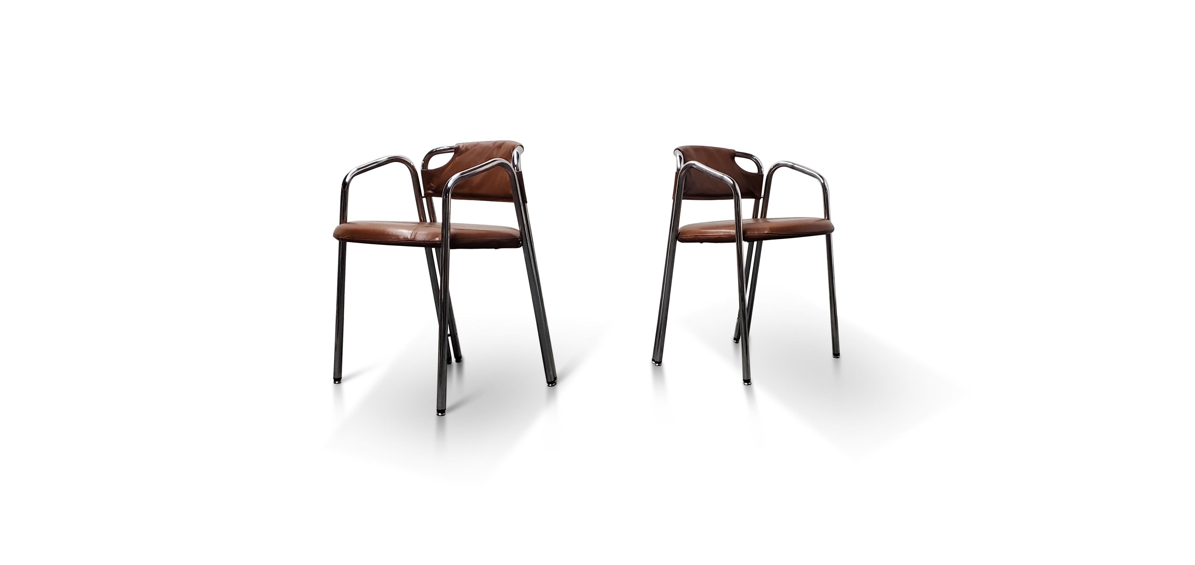 Pair of Gastone Rinaldi 'La Dopietta' leather and chrome chairs.