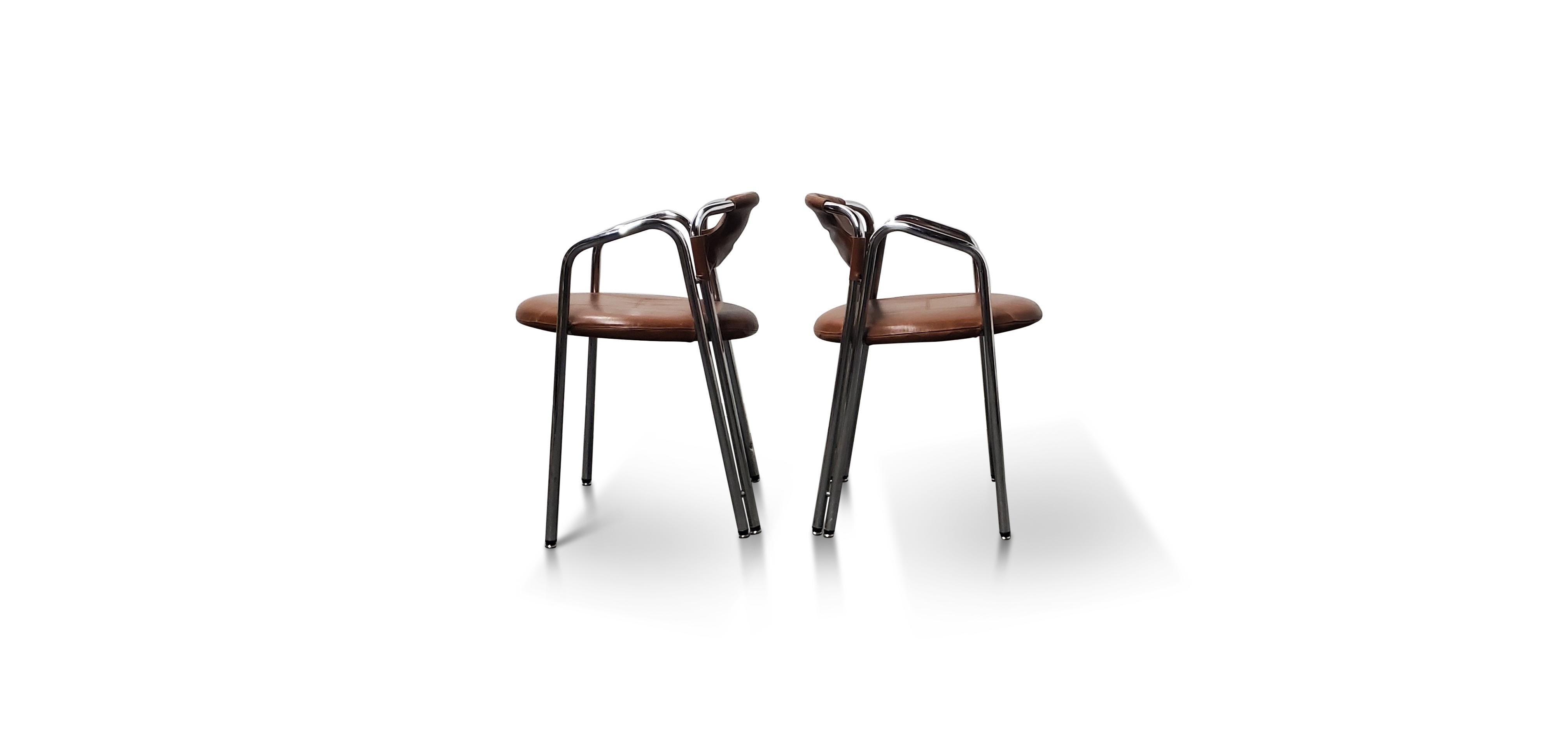 Pair of Gastone Rinaldi 'La Dopietta' Leather and Chrome Chairs  1