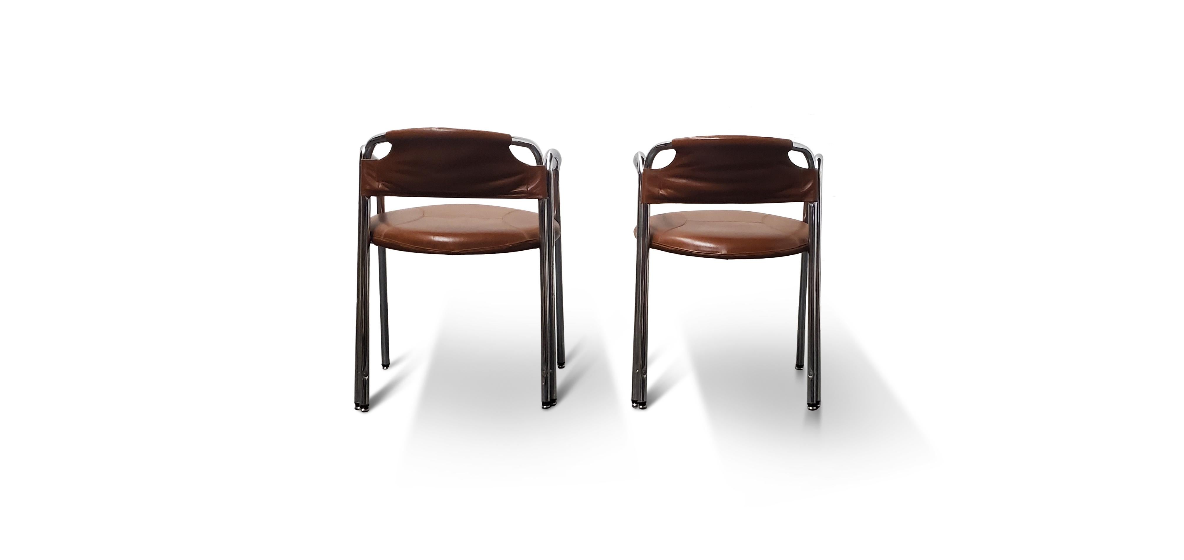 Pair of Gastone Rinaldi 'La Dopietta' Leather and Chrome Chairs  3