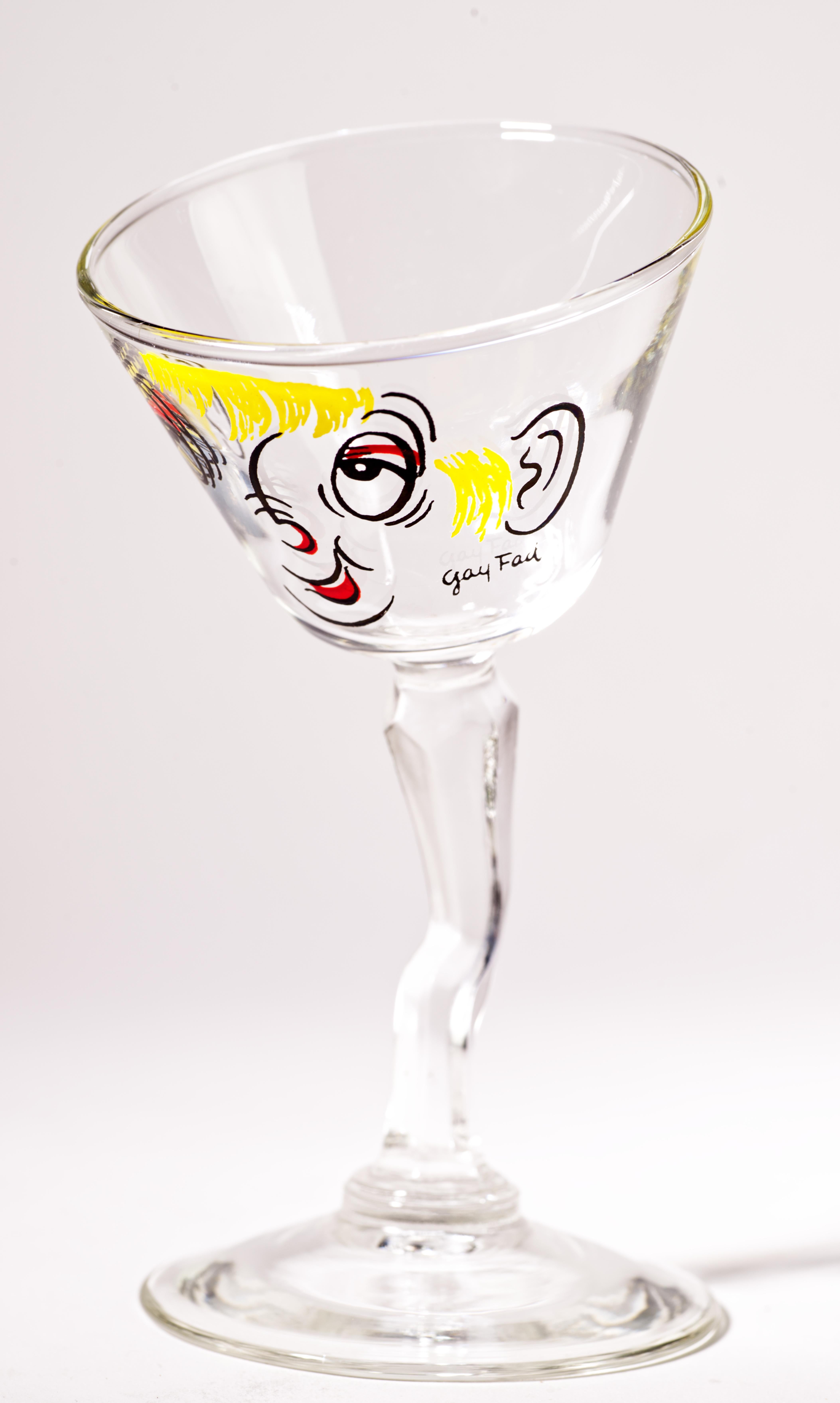 Pareja de copas de cóctel o martini de tallo curvado Beau Brummel de Gay Fad Studio Años 50 siglo XX en venta