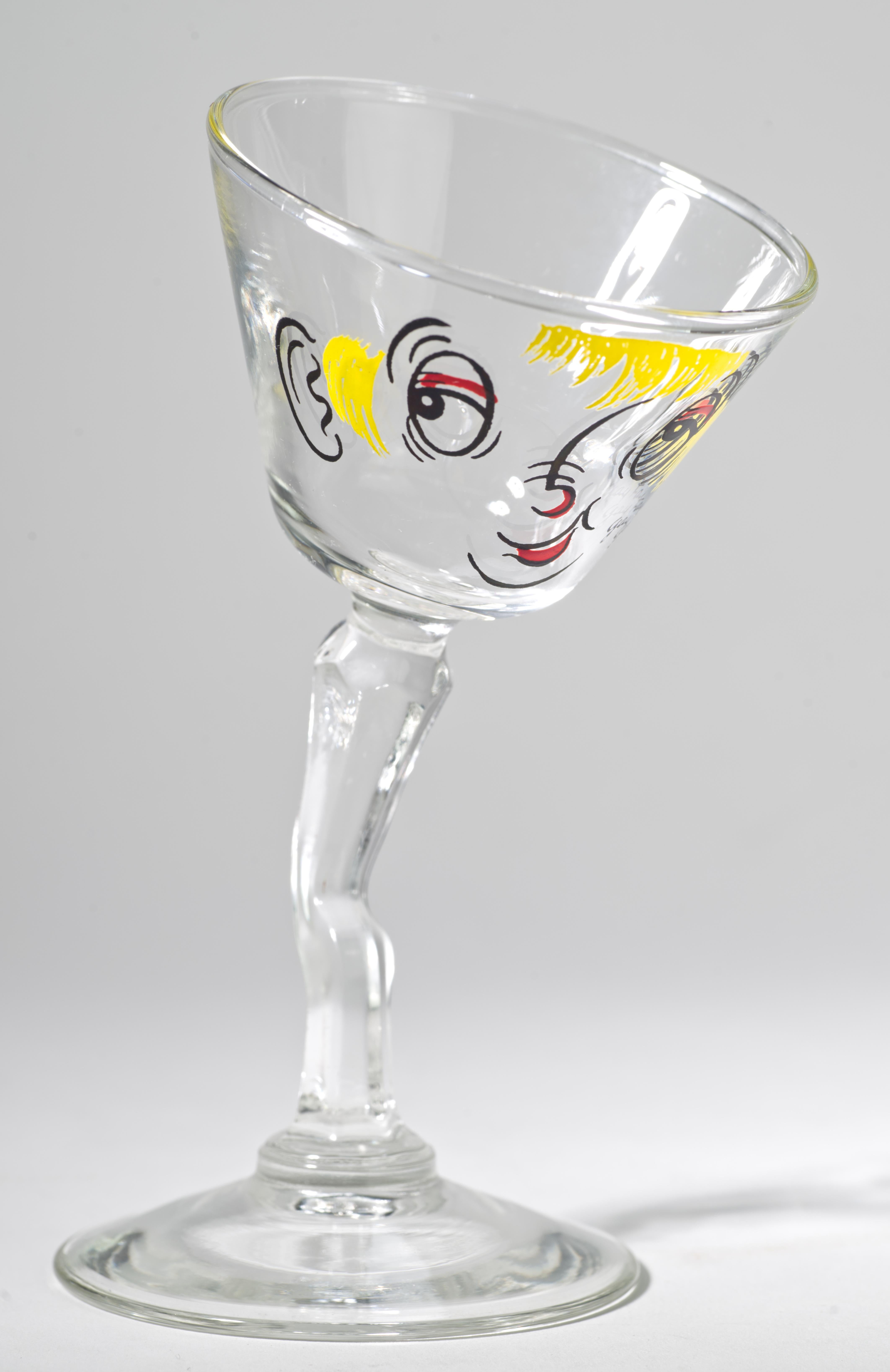 Pareja de copas de cóctel o martini de tallo curvado Beau Brummel de Gay Fad Studio Años 50 Vidrio en venta