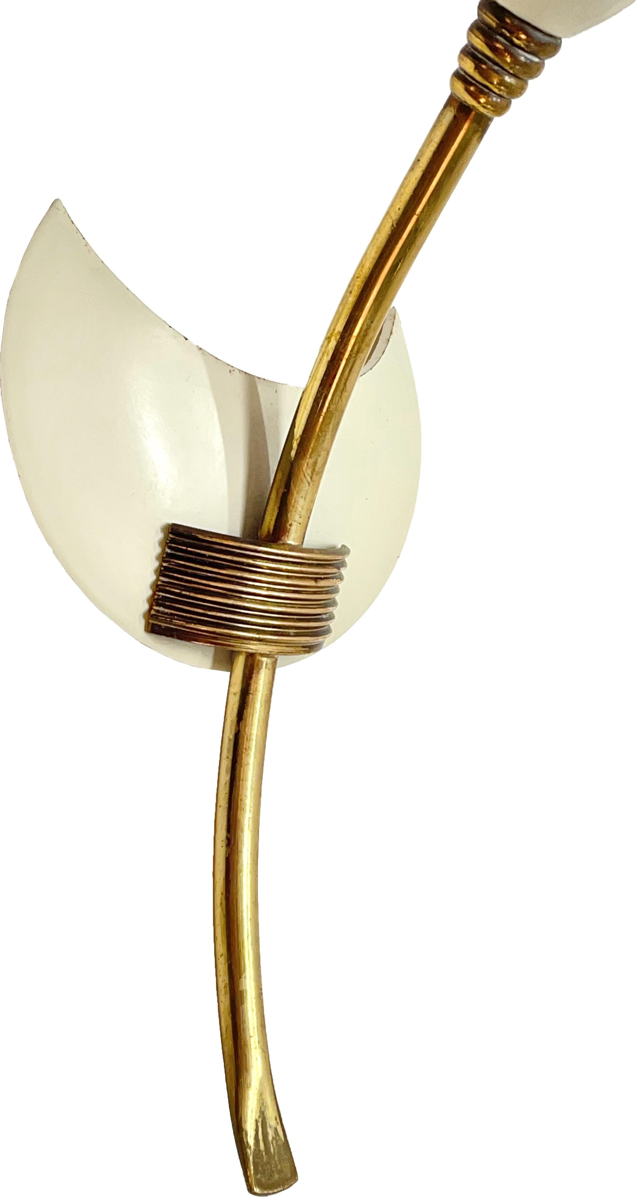 Pair of GCME Midcentury Brass and Enamelled Aluminum Italian Tulip Sconces 1950s For Sale 13