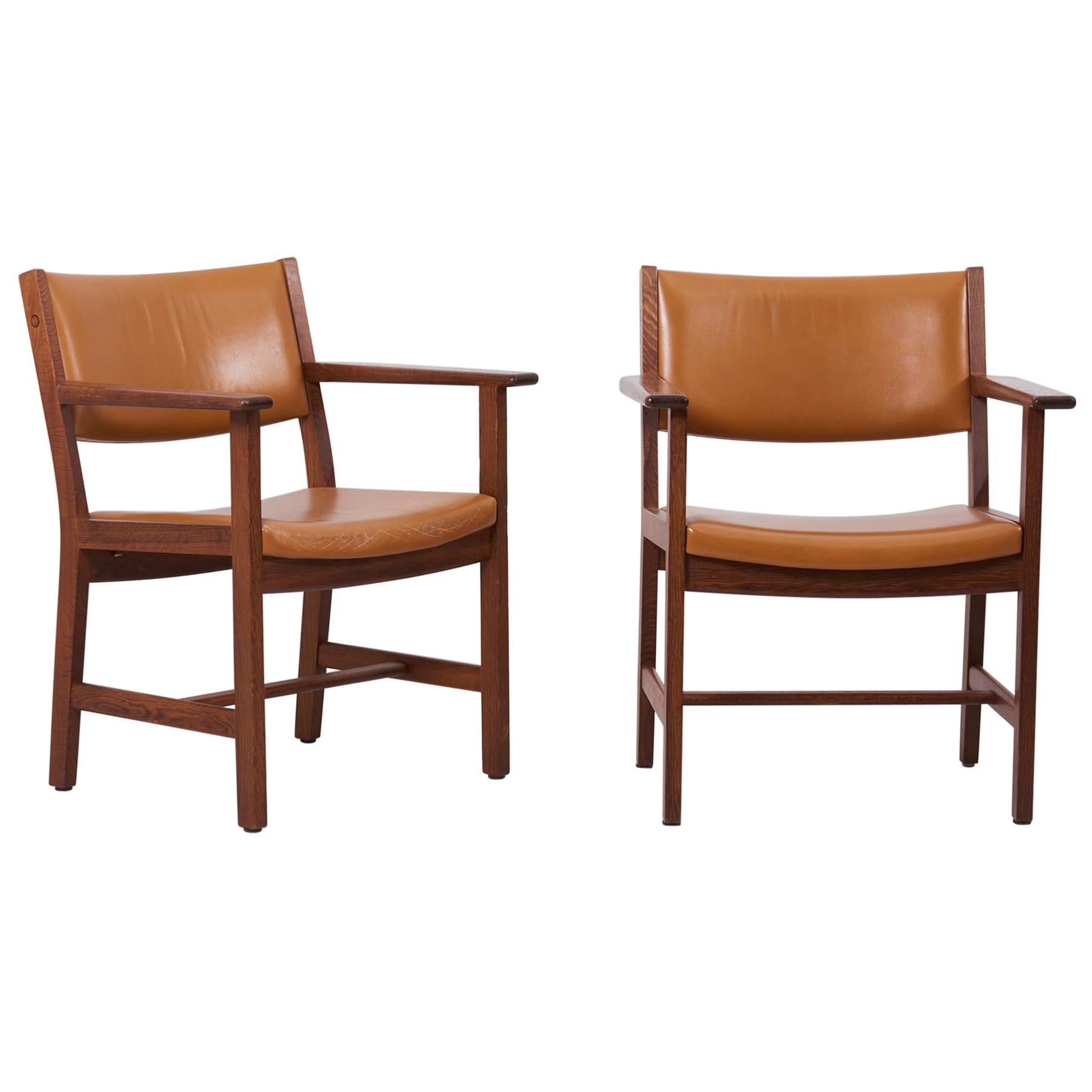 Pair of GE Armchairs in Leather by Hans Wegner for by GETAMA, Denmark, 1960s