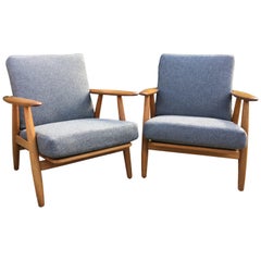 Pair of GE240 Cigar Chairs by Hans J Wegner for GETAMA, Upholstered in Grey Wool