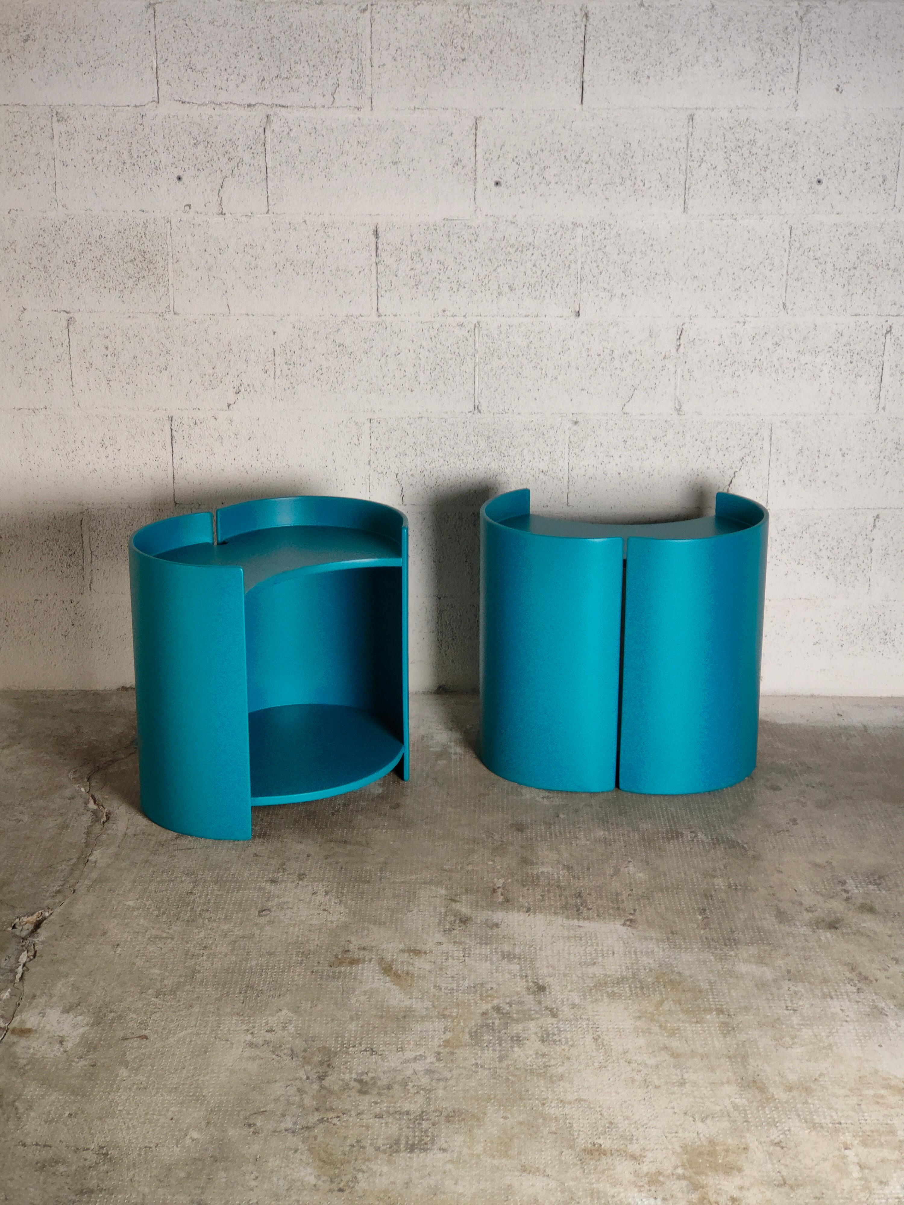 Pair of side table or nightstands, Gea model, designed by Kazuhide Takahama for Gavina 1960s. Sculptural bentwood form. 
Condition is very good also because they have been relaquered recently.
Dimension: L 53 cm - D 42 cm - H 53 cm
While his