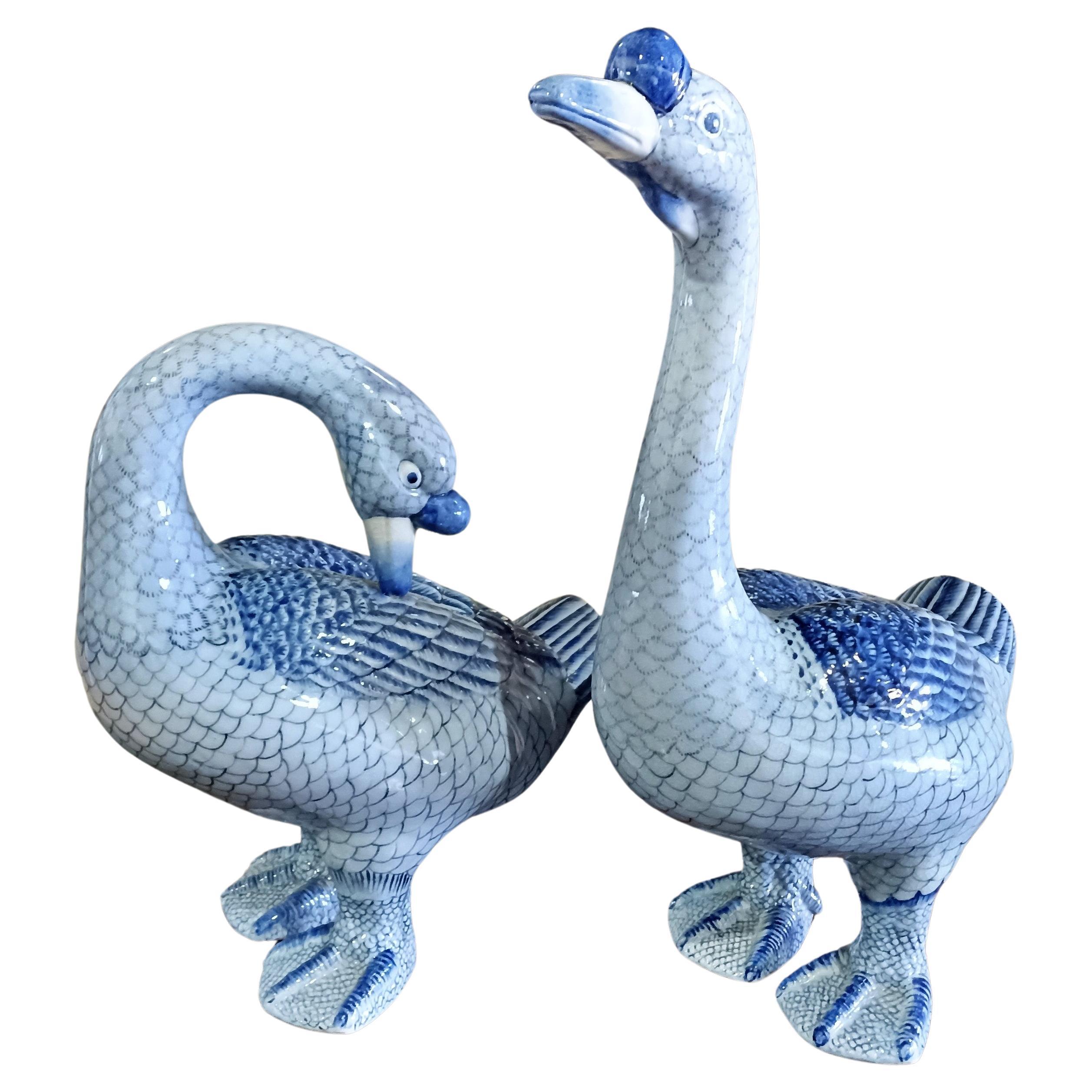 PAIR OF GEESE  On Chinese Ceramics, end 19th Century/beginning 20th