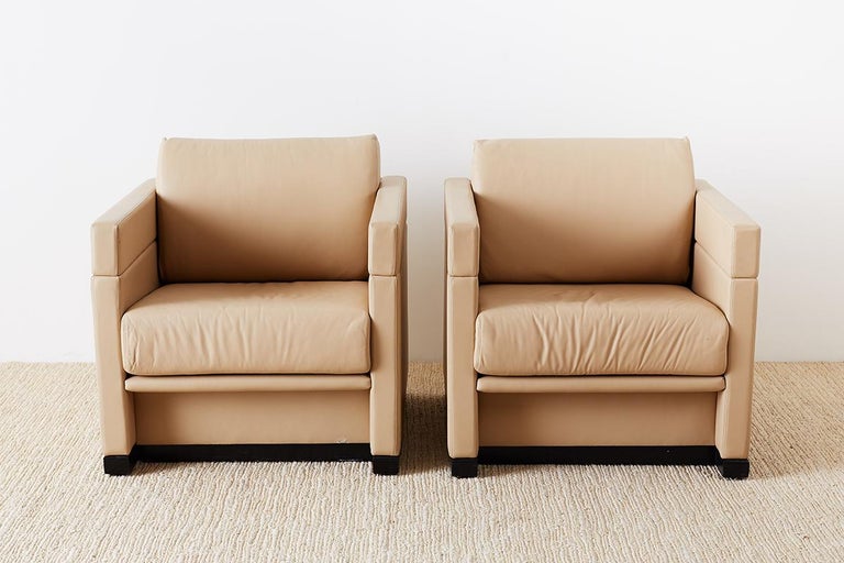 Pair of Geiger for Herman Miller Leather Cube Chairs For Sale at