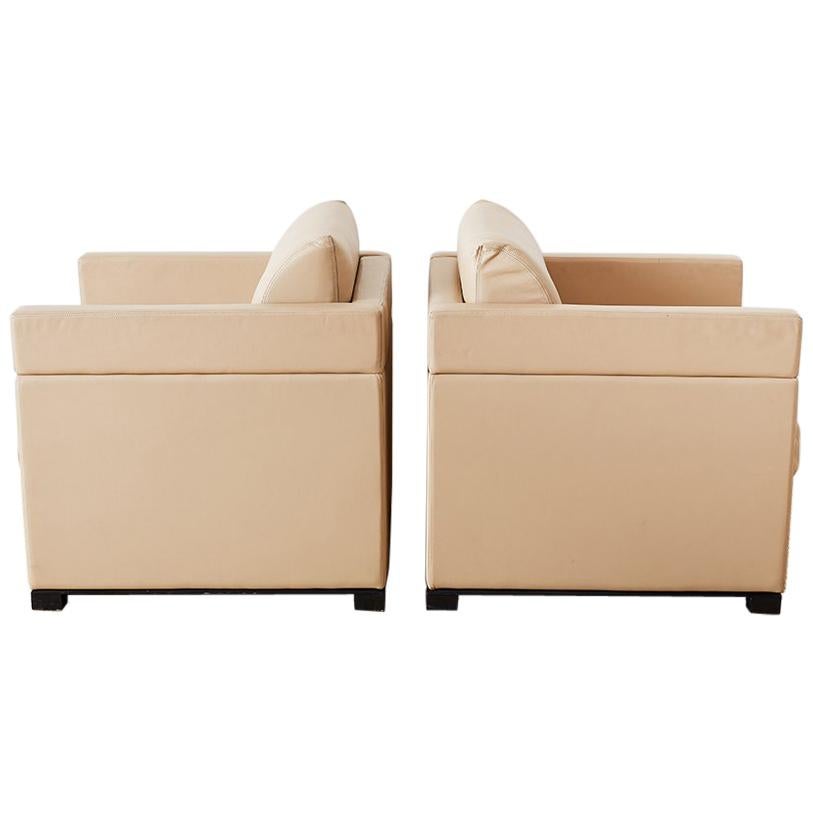 Pair of Geiger for Herman Miller Leather Cube Chairs For Sale