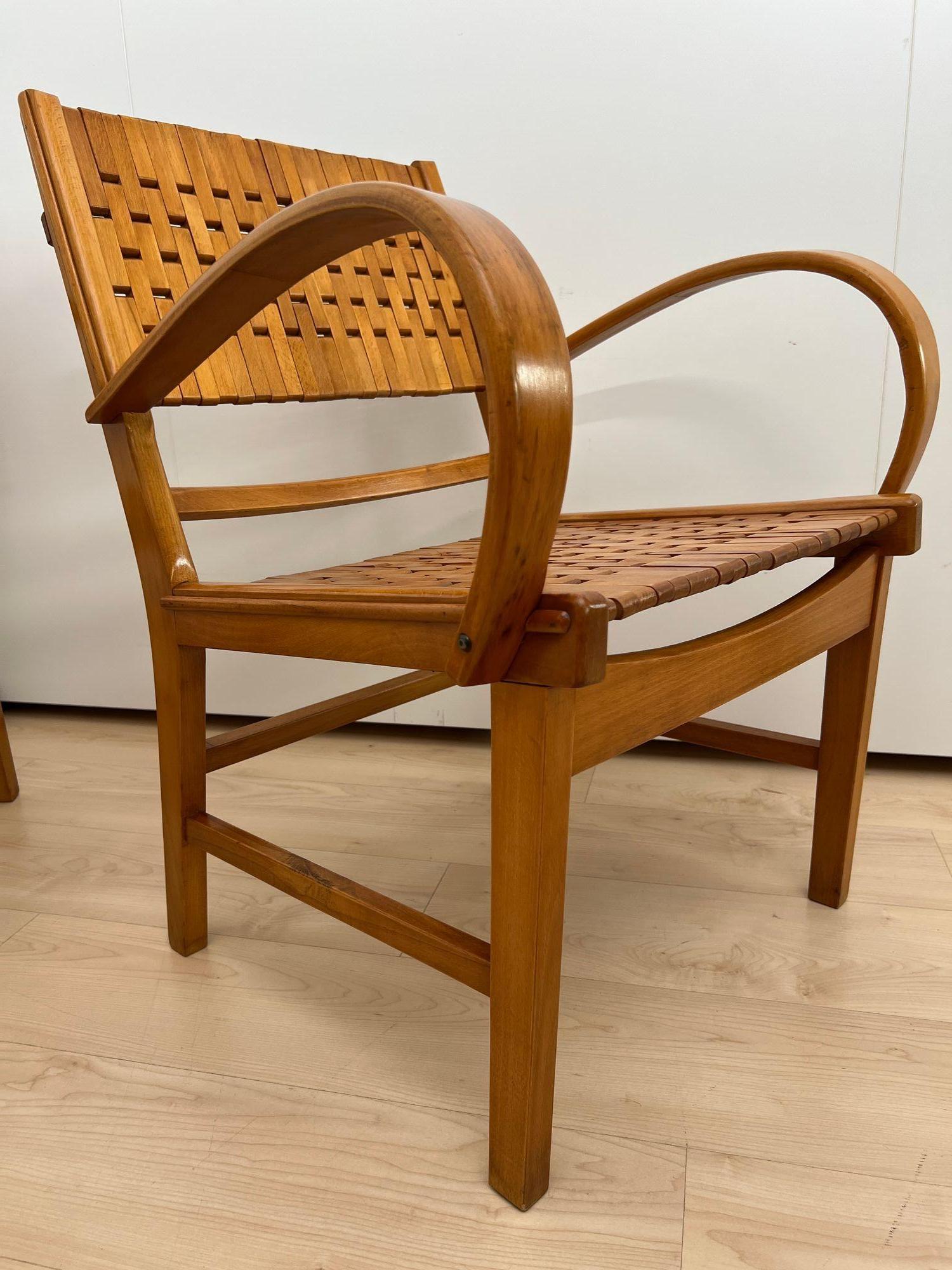 Pair of ‘Gelenka’ Armchairs, Polished Beech Wood, Germany circa 1950 For Sale 8