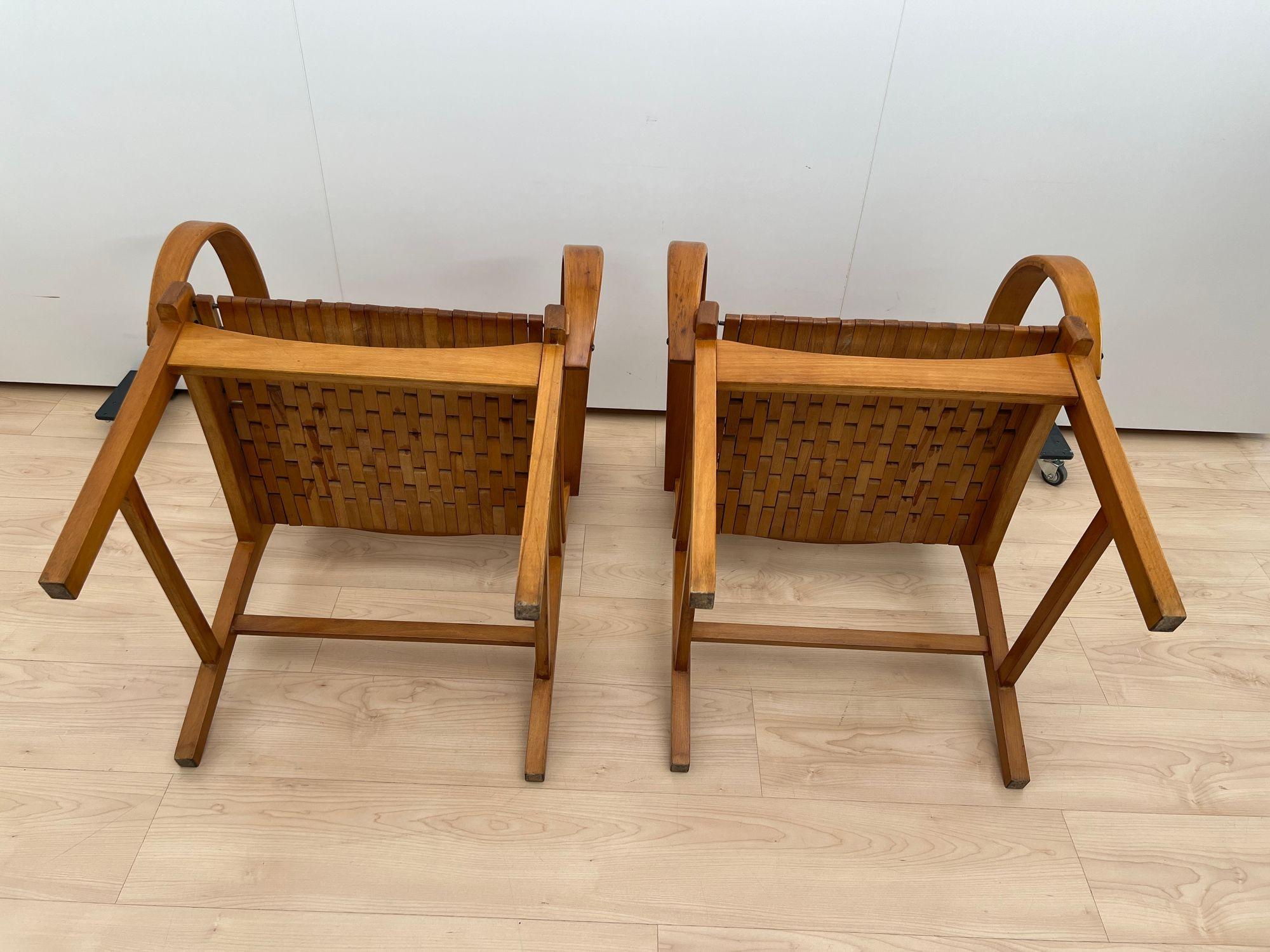 Pair of ‘Gelenka’ Armchairs, Polished Beech Wood, Germany circa 1950 For Sale 12