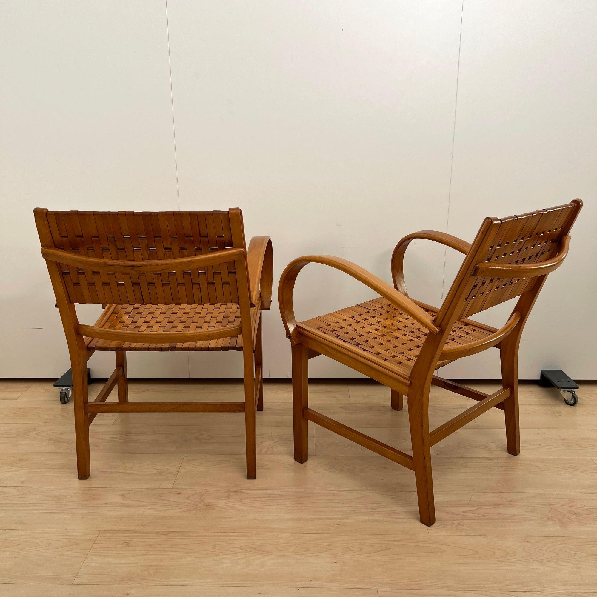 20th Century Pair of ‘Gelenka’ Armchairs, Polished Beech Wood, Germany circa 1950 For Sale