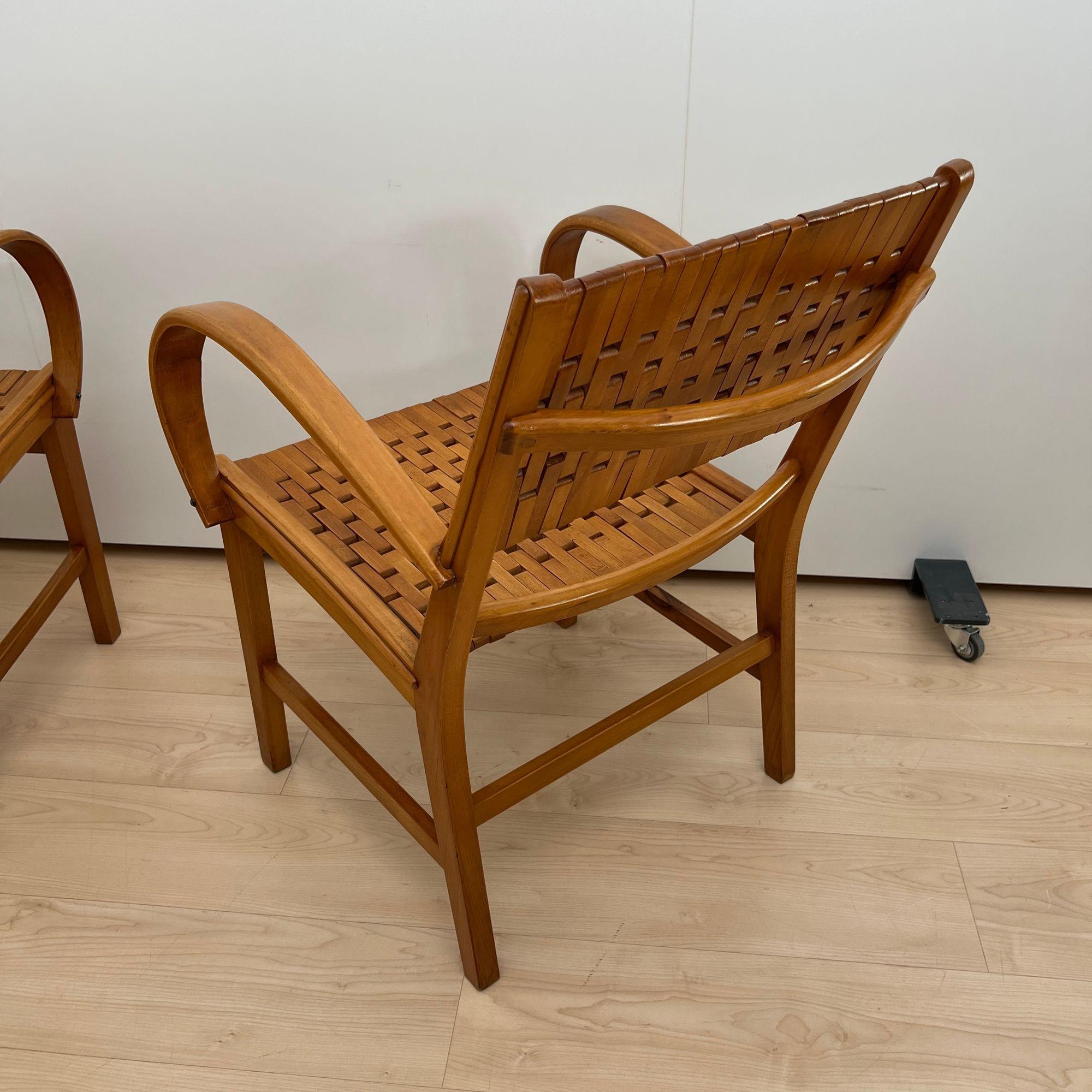 Rubber Pair of ‘Gelenka’ Armchairs, Polished Beech Wood, Germany circa 1950 For Sale