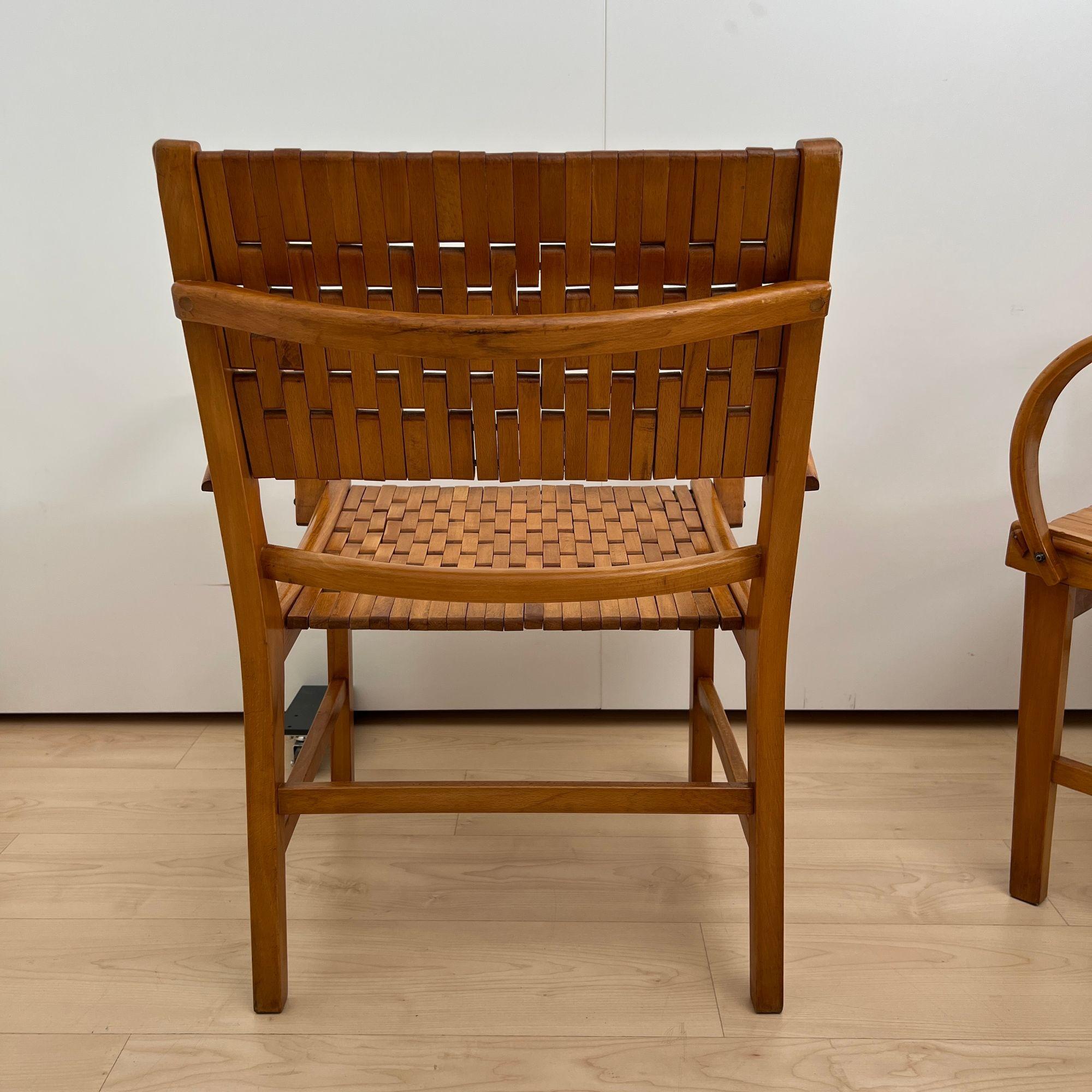Pair of ‘Gelenka’ Armchairs, Polished Beech Wood, Germany circa 1950 For Sale 1