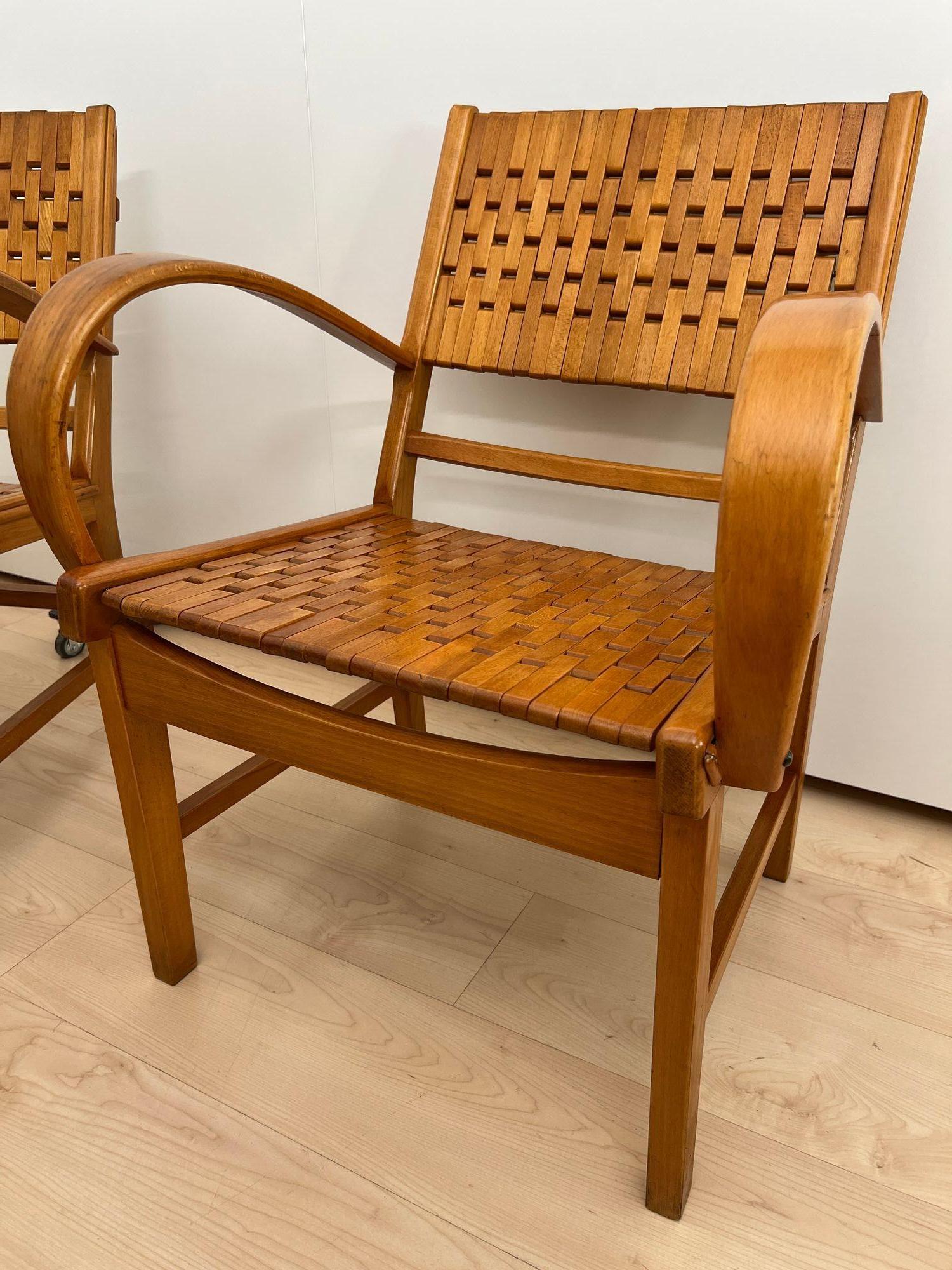 Pair of ‘Gelenka’ Armchairs, Polished Beech Wood, Germany circa 1950 For Sale 3