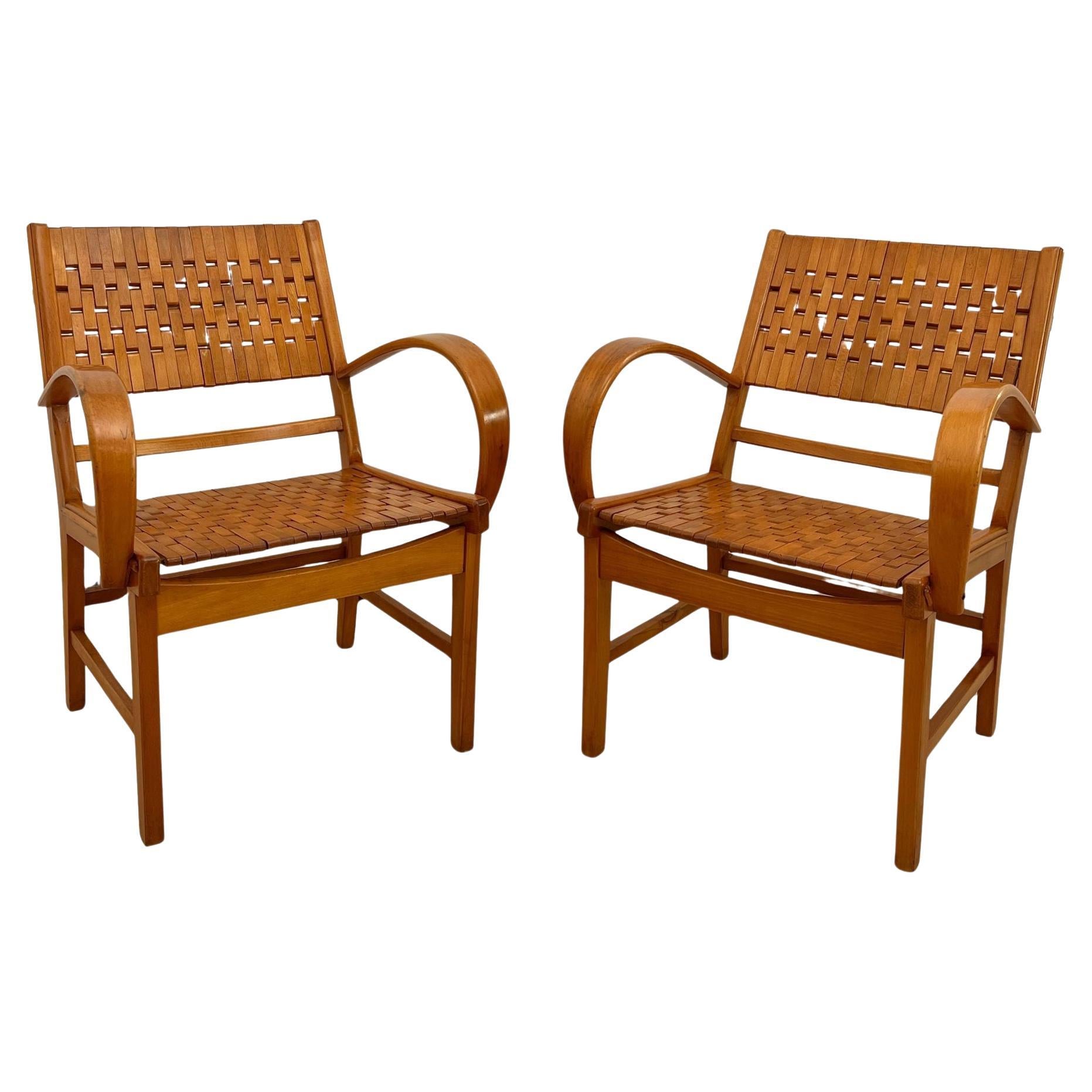 Pair of ‘Gelenka’ Armchairs, Polished Beech Wood, Germany circa 1950 For Sale