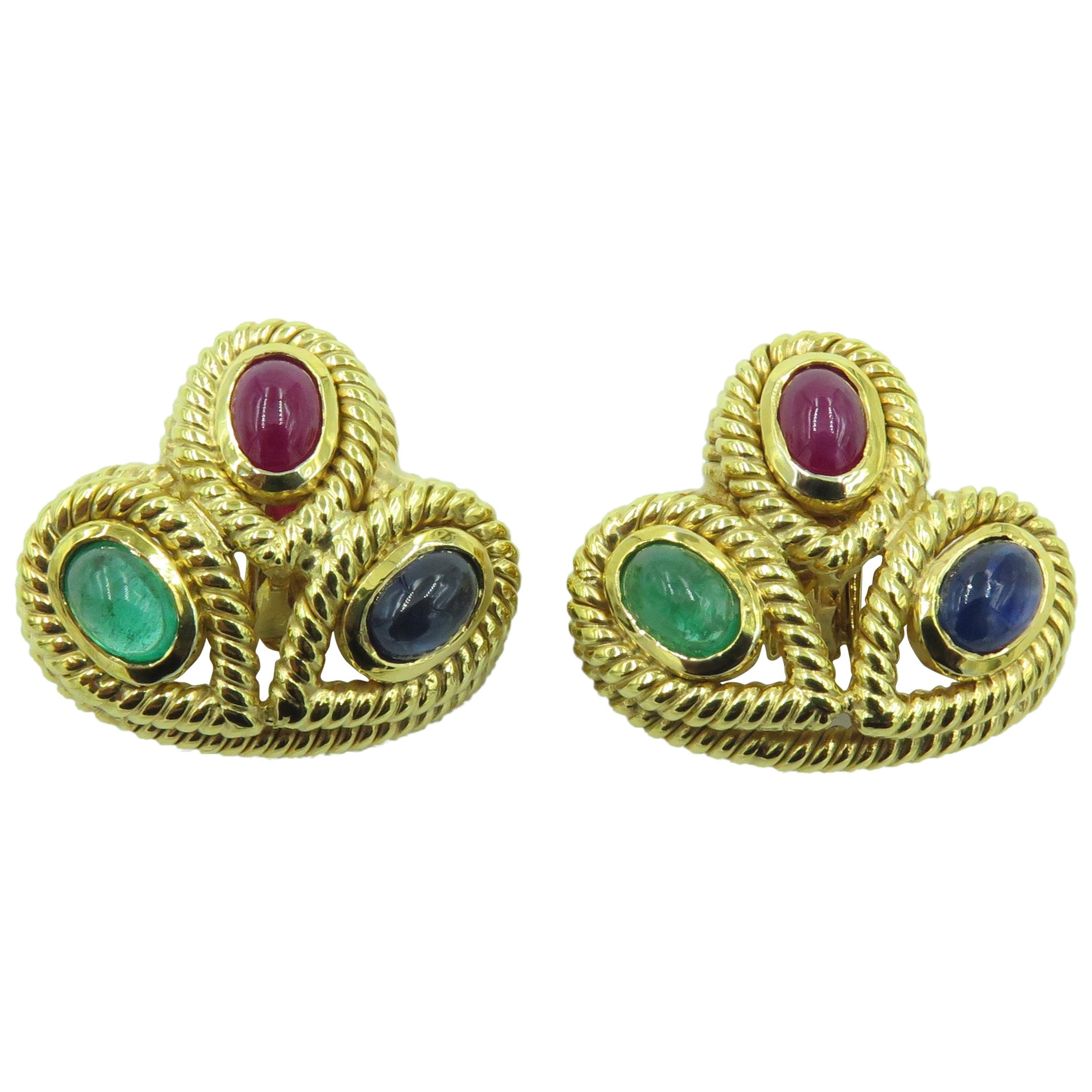 Pair of Gem Set and Gold Earrings