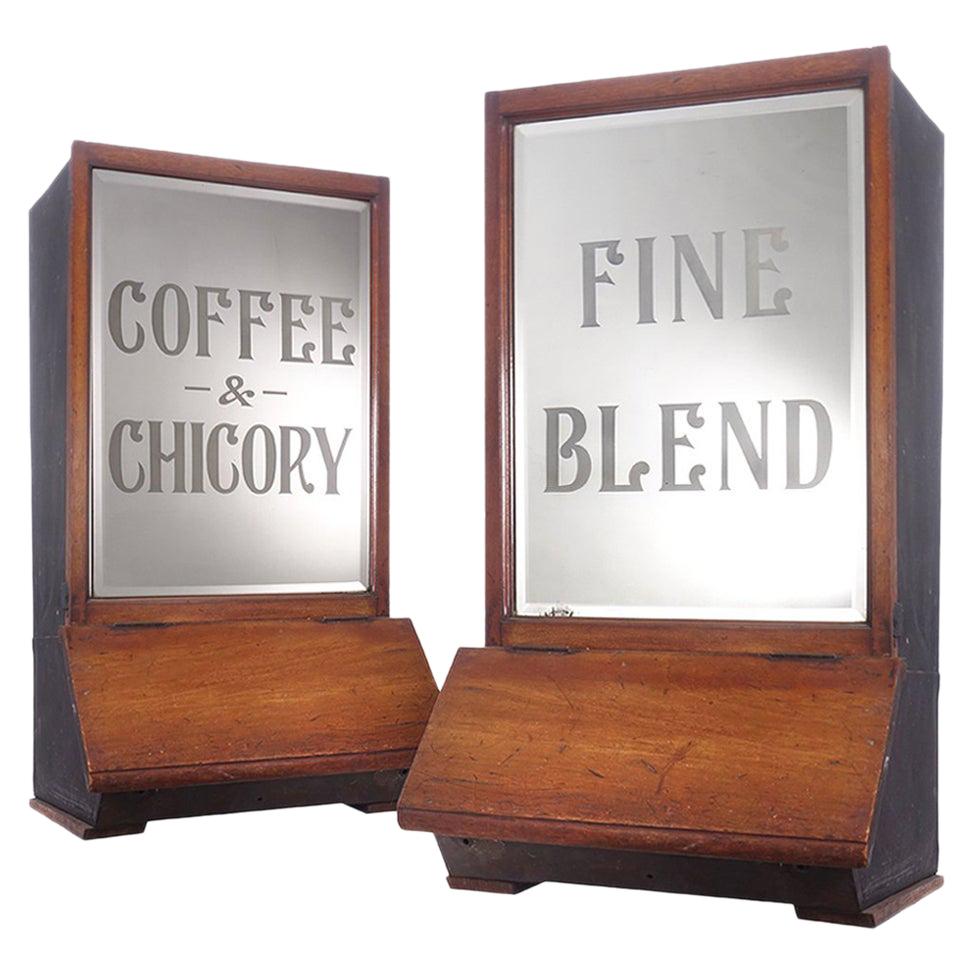 Pair of General Store Coffee Bean Dispensers For Sale