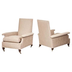 Antique Pair of Generously Proportioned English Country House Club Chairs