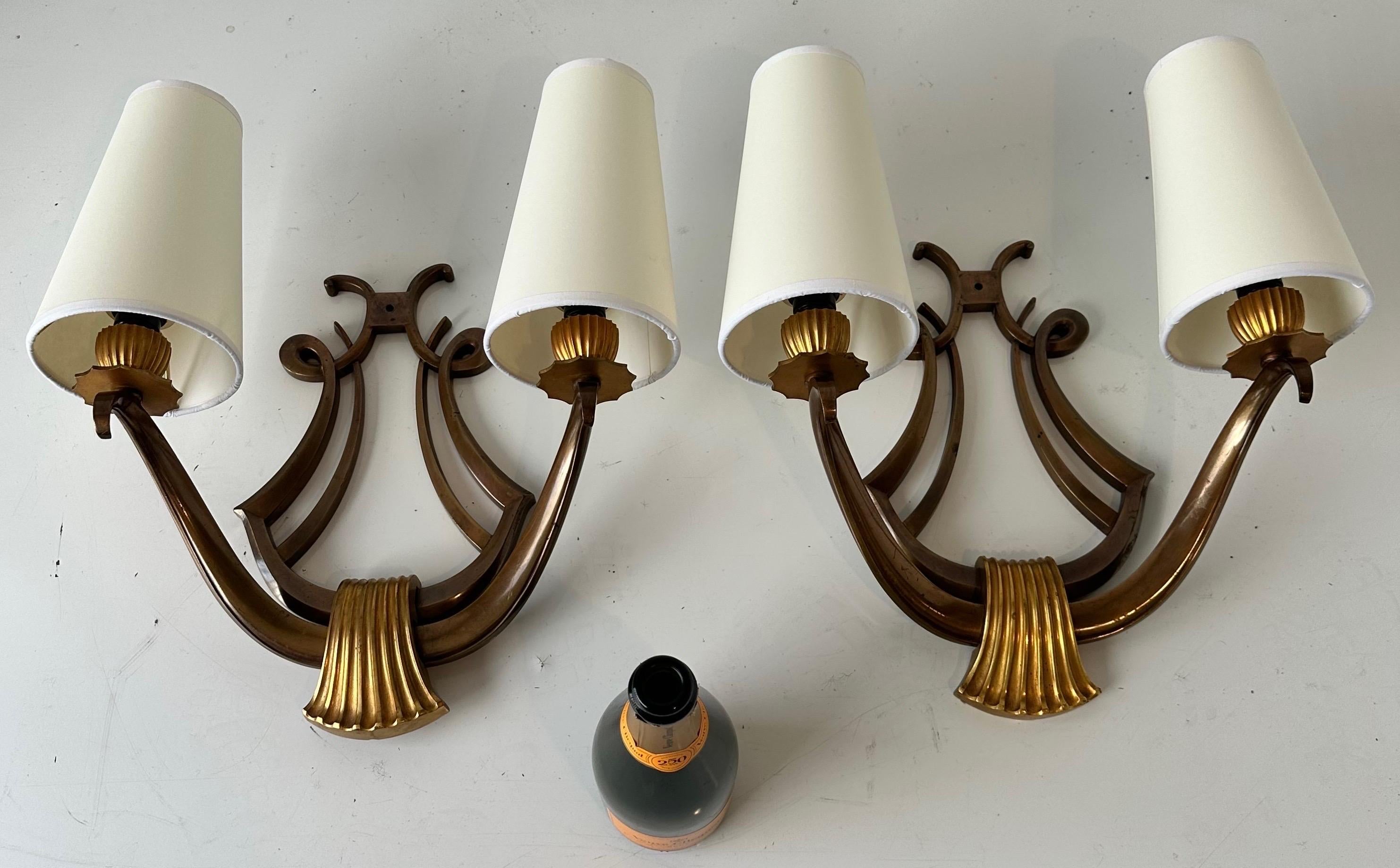 Pair of Genet Et Michon “Lyre” Bronze Sconces For Sale 7