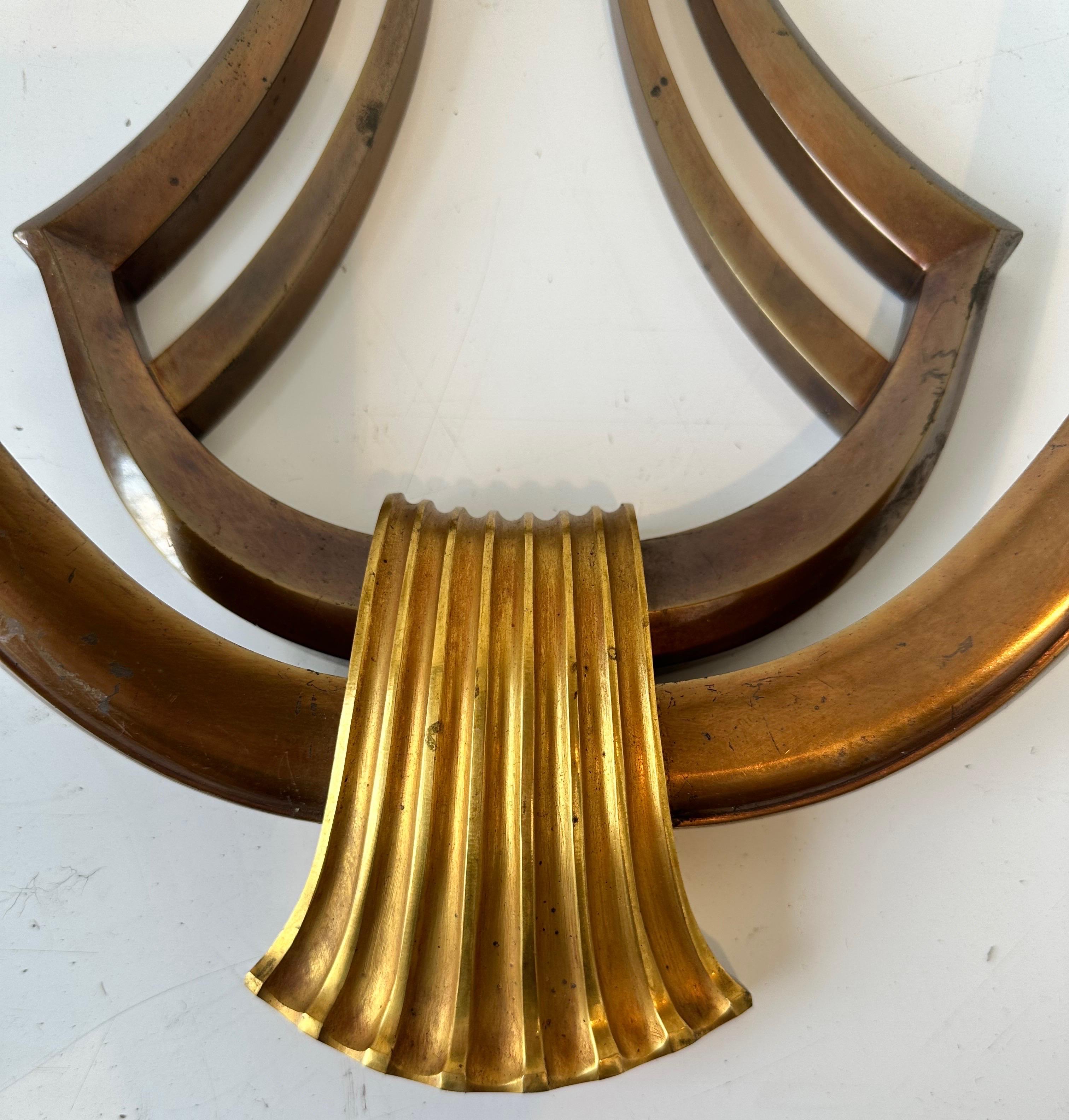 Pair of Genet Et Michon “Lyre” Bronze Sconces For Sale 1