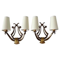 Pair of Genet Et Michon “Lyre” Bronze Sconces