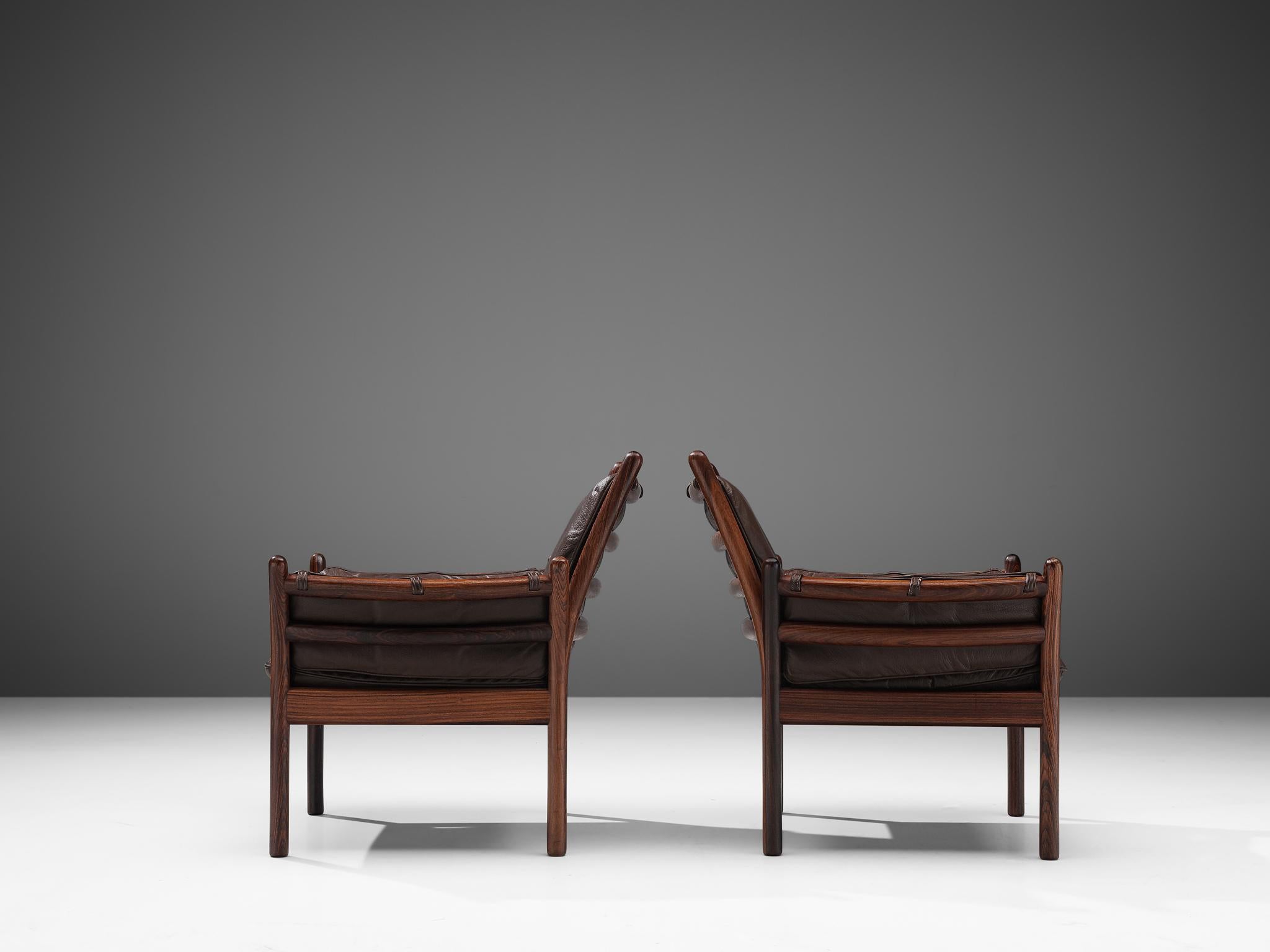 Danish Pair of 'Genius' Chair in Rosewood and Brown Leather by Illum Wikkelsø
