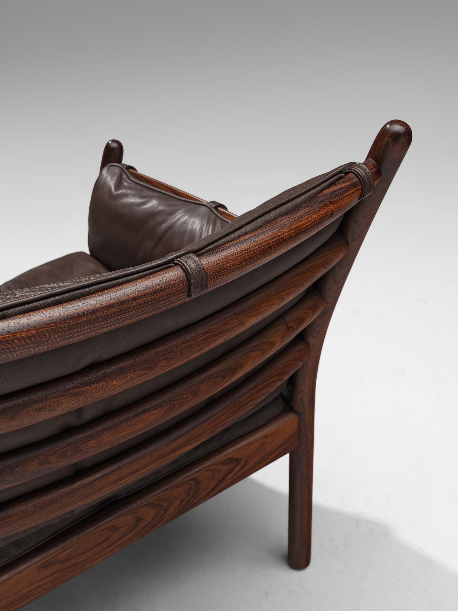 Pair of 'Genius' Chair in Rosewood and Brown Leather by Illum Wikkelsø 1