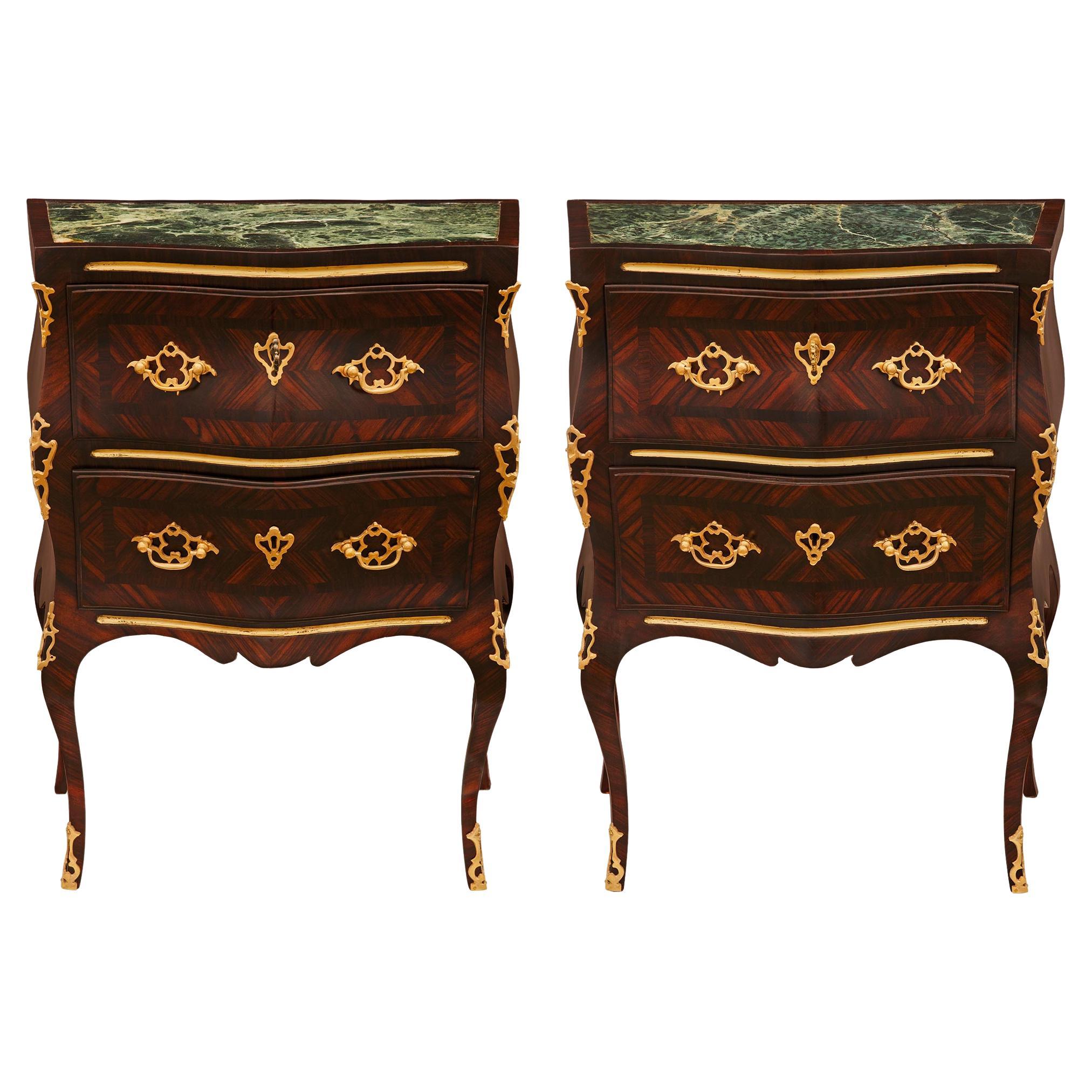 pair of Genovese 19th century Kingwood, Tulipwood and marble side tables/chests For Sale