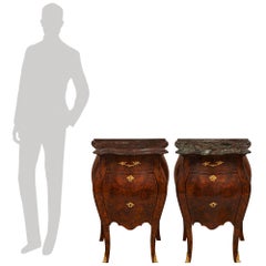pair of Genovese 19th century Louis XV st. Walnut, Ormolu and marble commodes
