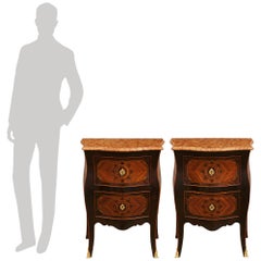 pair of Genovese 19th century Tulipwood, Kingwood, Ormolu and marble commodes