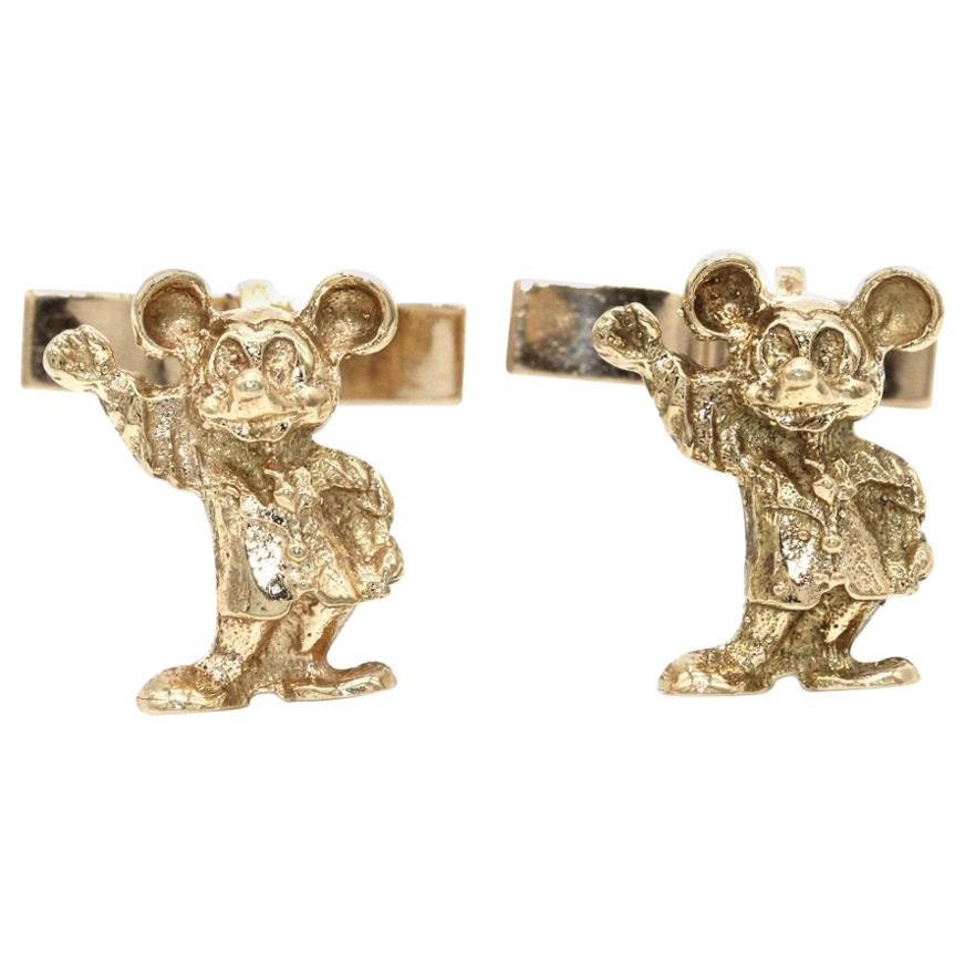 Pair of Gentleman's 14 Kt Yellow Gold Mickey Mouse Cufflinks For Sale