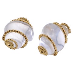 Pair of Genuine Seaman Schepps Crystal 18K Gold Earrings With Original Box
