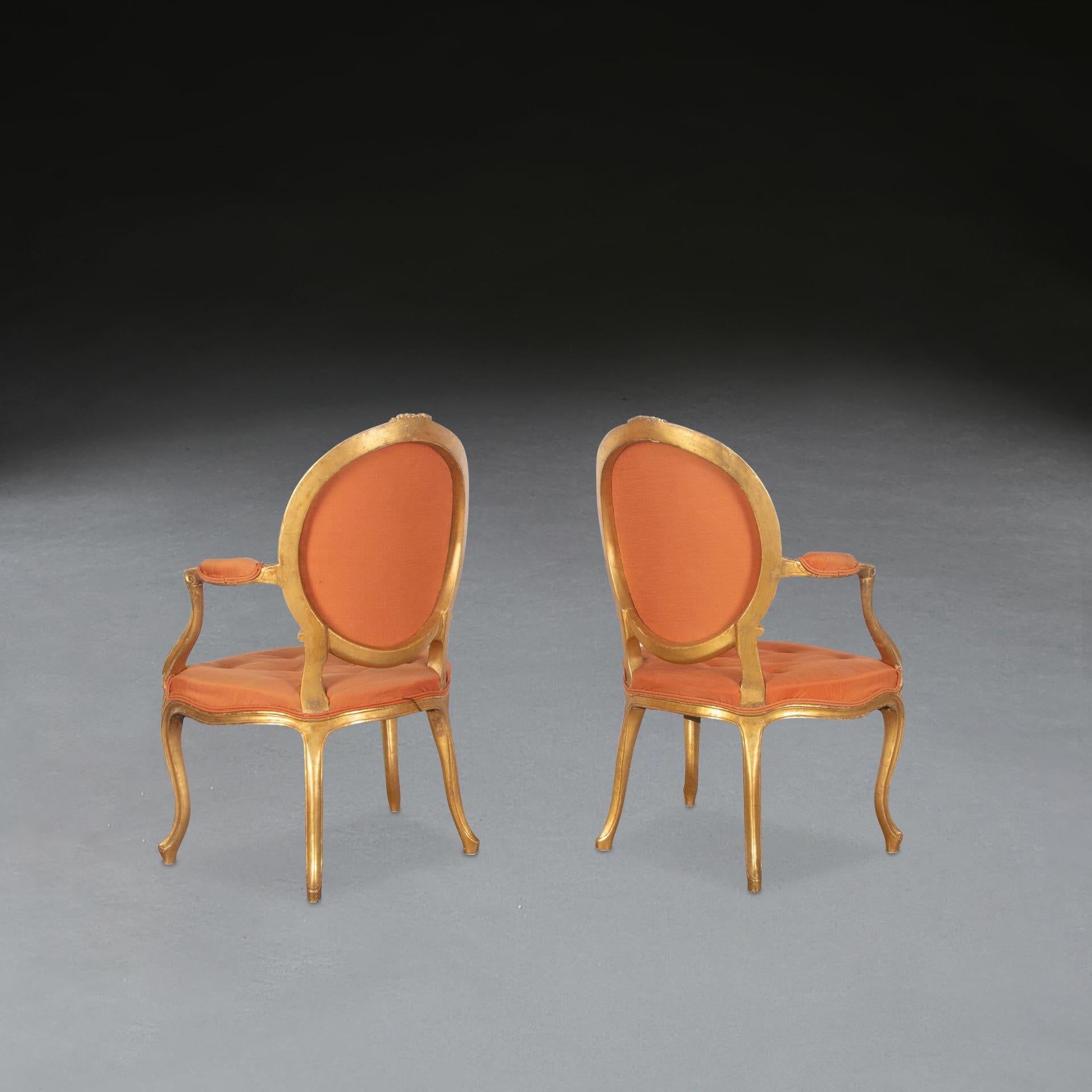 Pair of Geo III Giltwood Open Armchairs For Sale 7